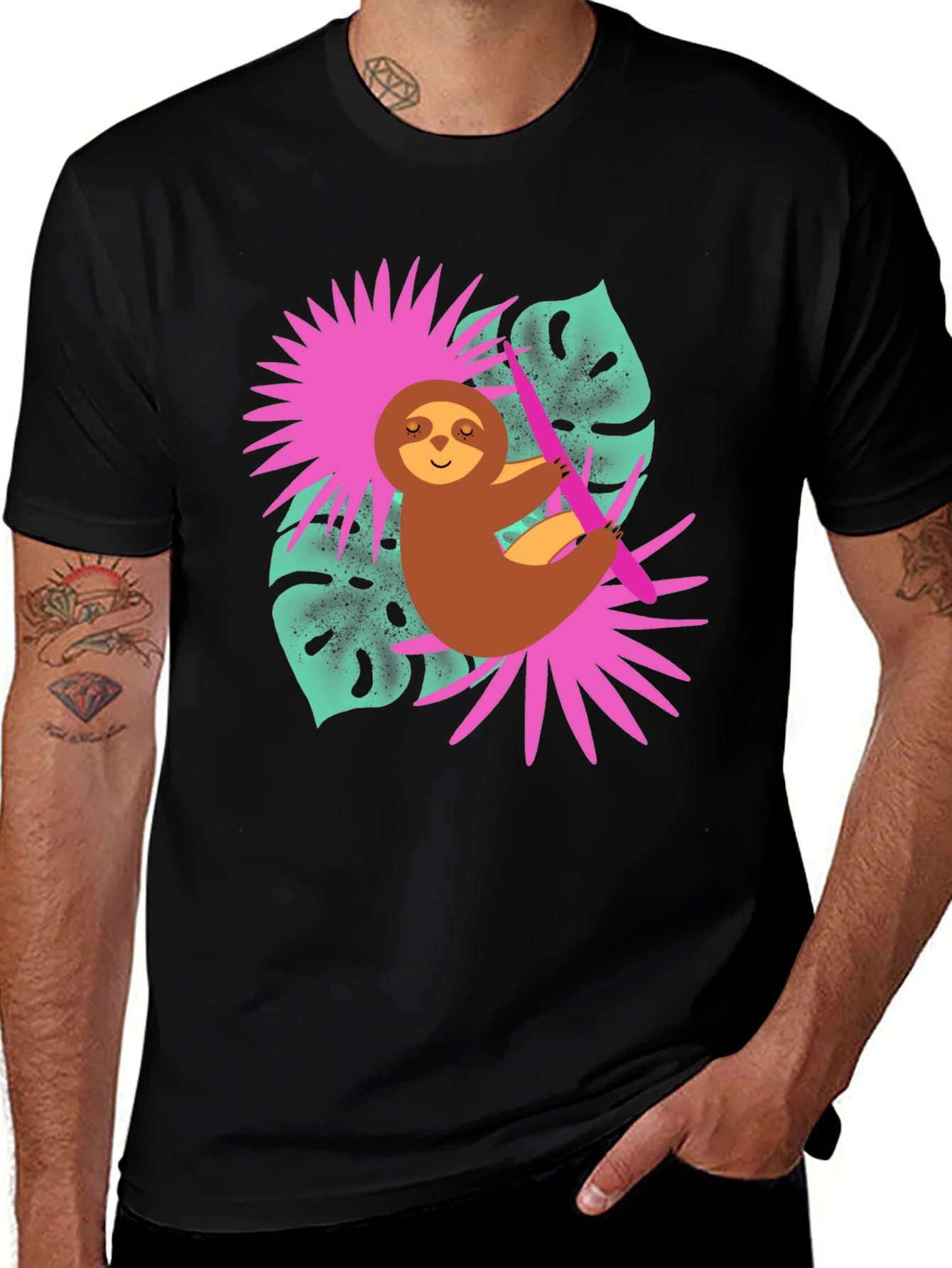 Sloth Graphic T-Shirt - Tropical Design