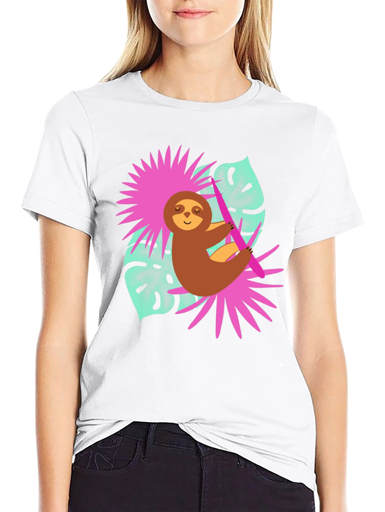 Sloth Graphic T-Shirt - Tropical Design