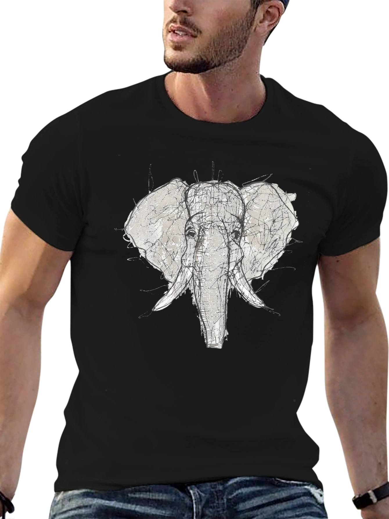 Elephant Sketch Graphic Tee - Black