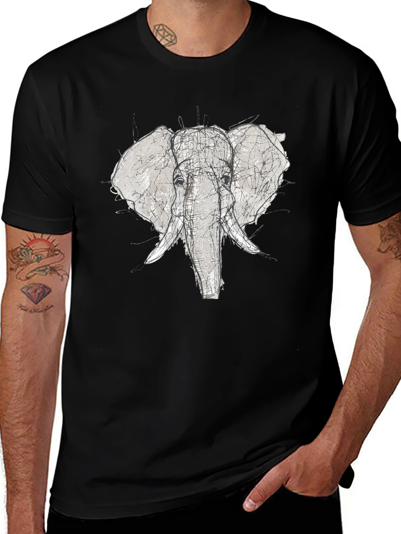 Elephant Sketch Graphic Tee - Black