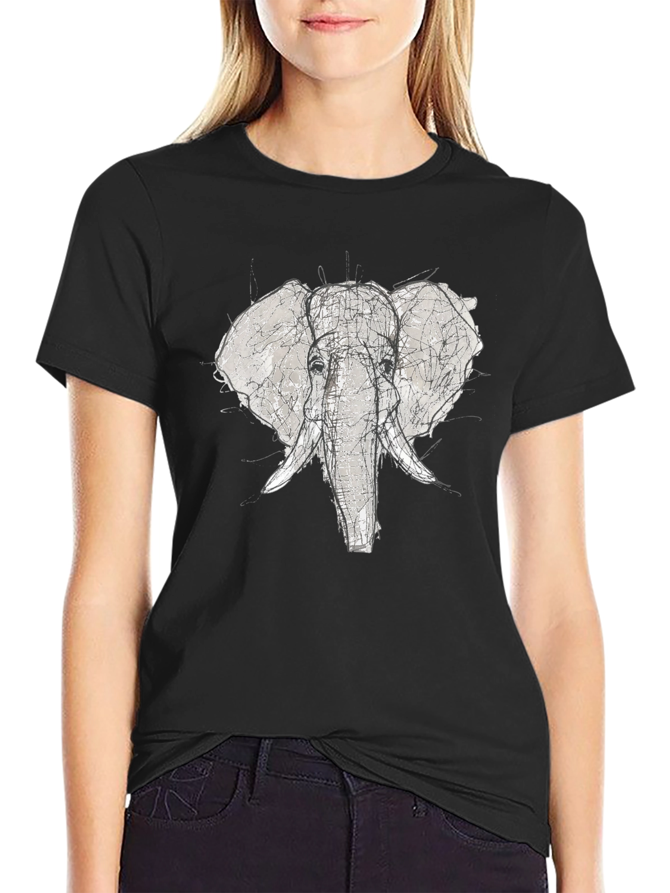 Elephant Sketch Graphic Tee - Black