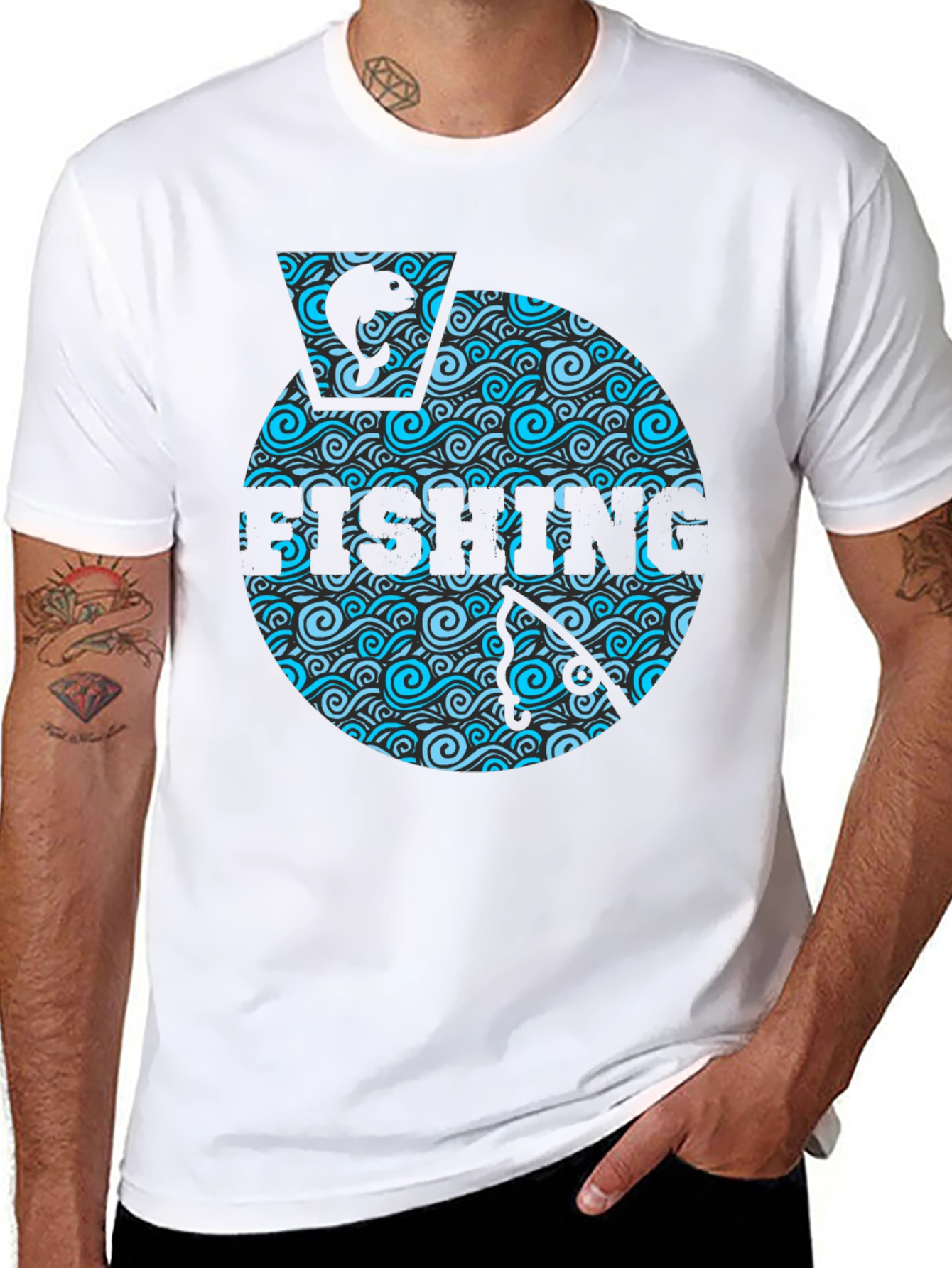 Fishing Wave Graphic T-Shirt - Black