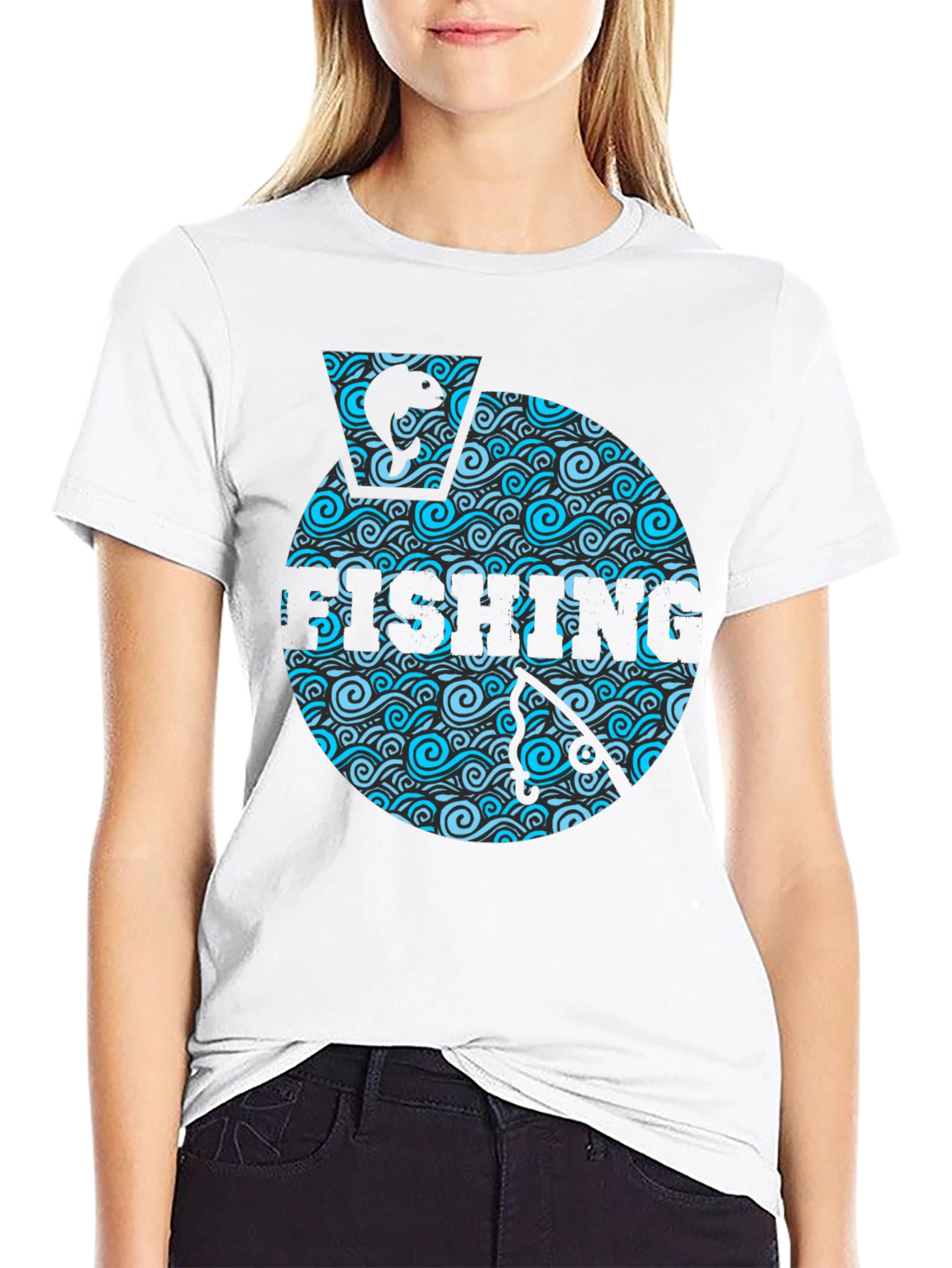Fishing Wave Graphic T-Shirt - Black
