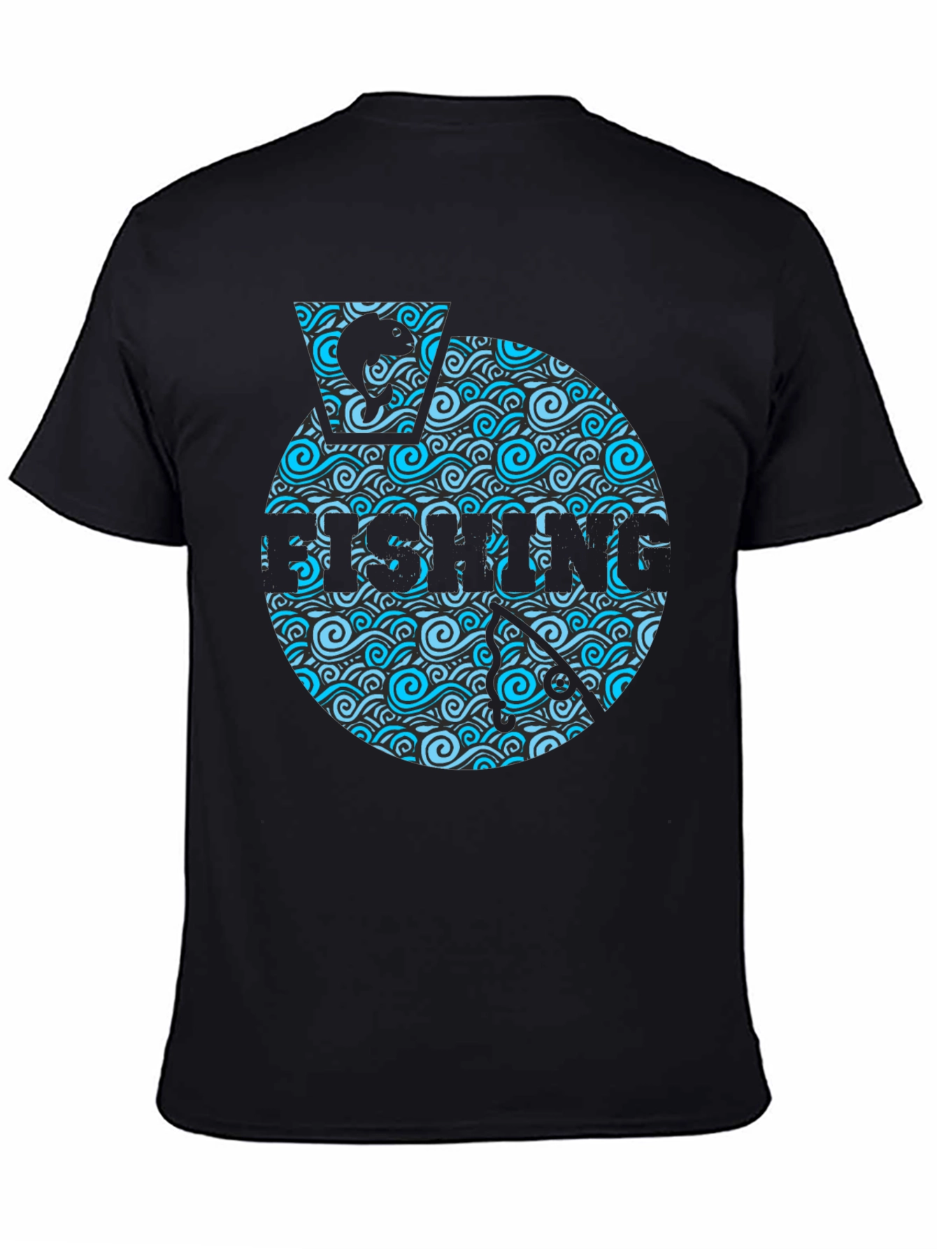 Fishing Wave Graphic T-Shirt - Black