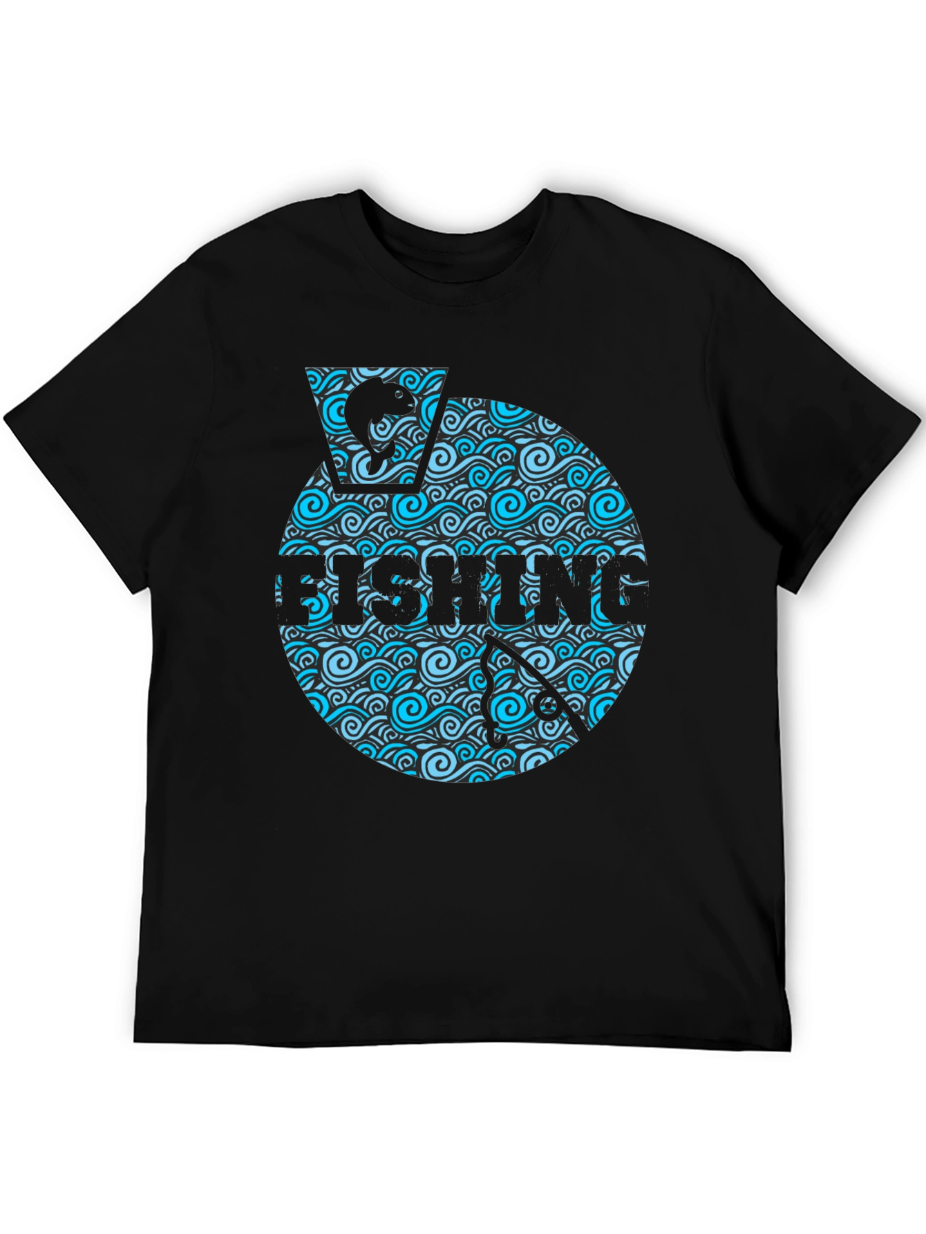 Fishing Wave Graphic T-Shirt - Black