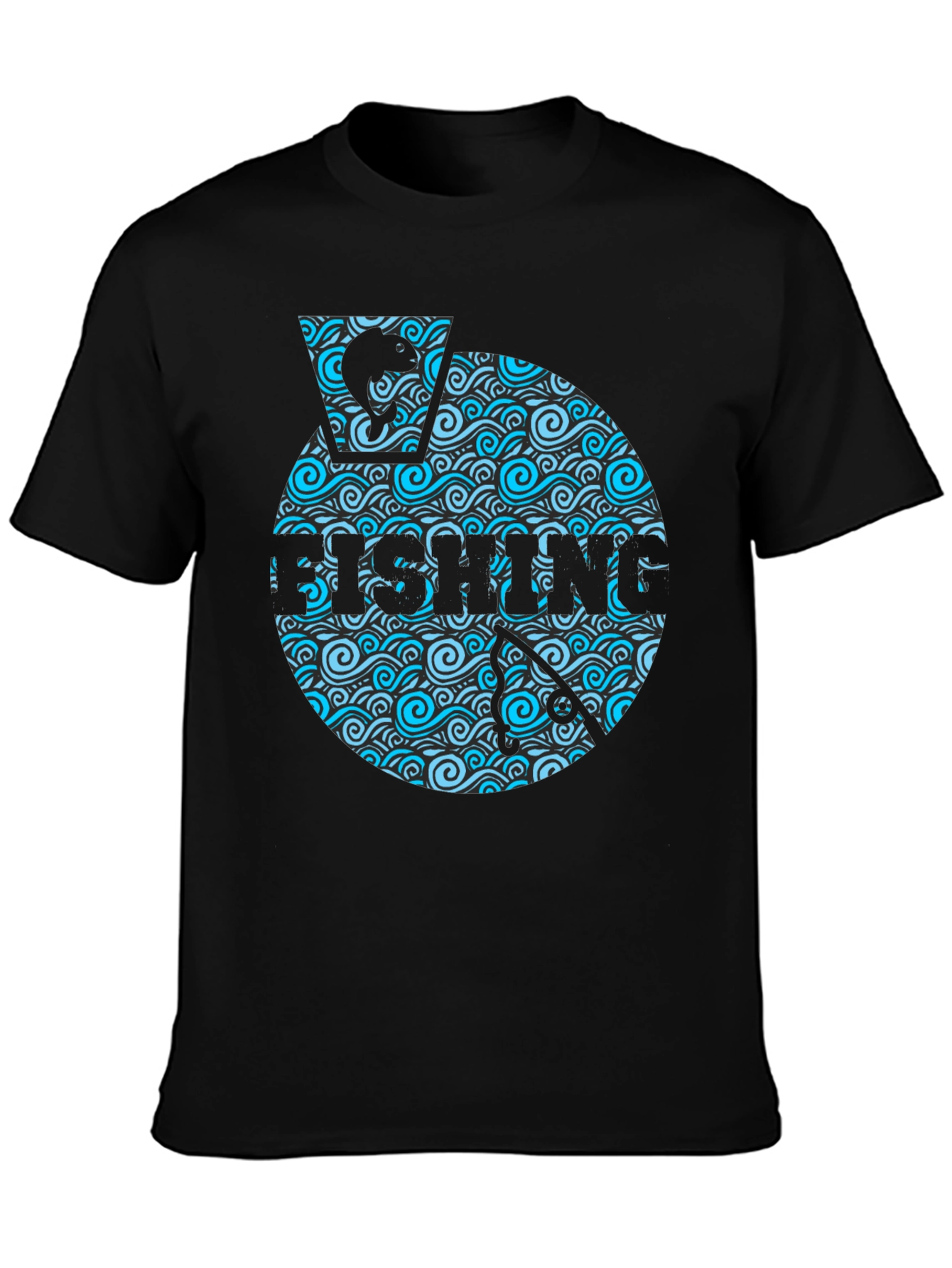 Fishing Wave Graphic T-Shirt - Black