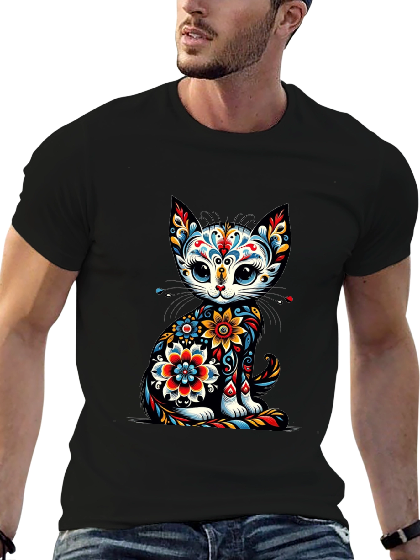 Floral Cat Graphic T-Shirt - Unique Style