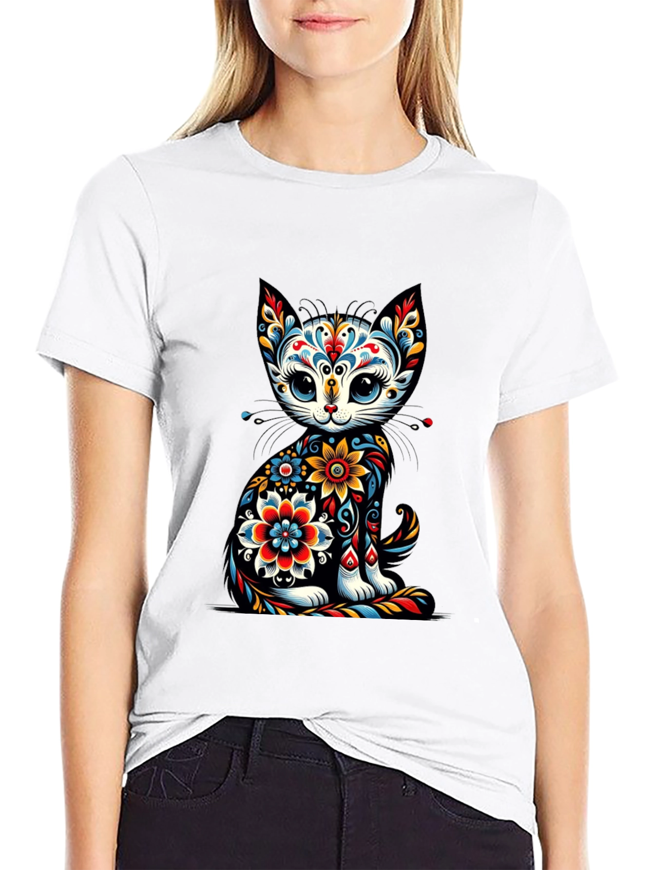Floral Cat Graphic T-Shirt - Unique Style