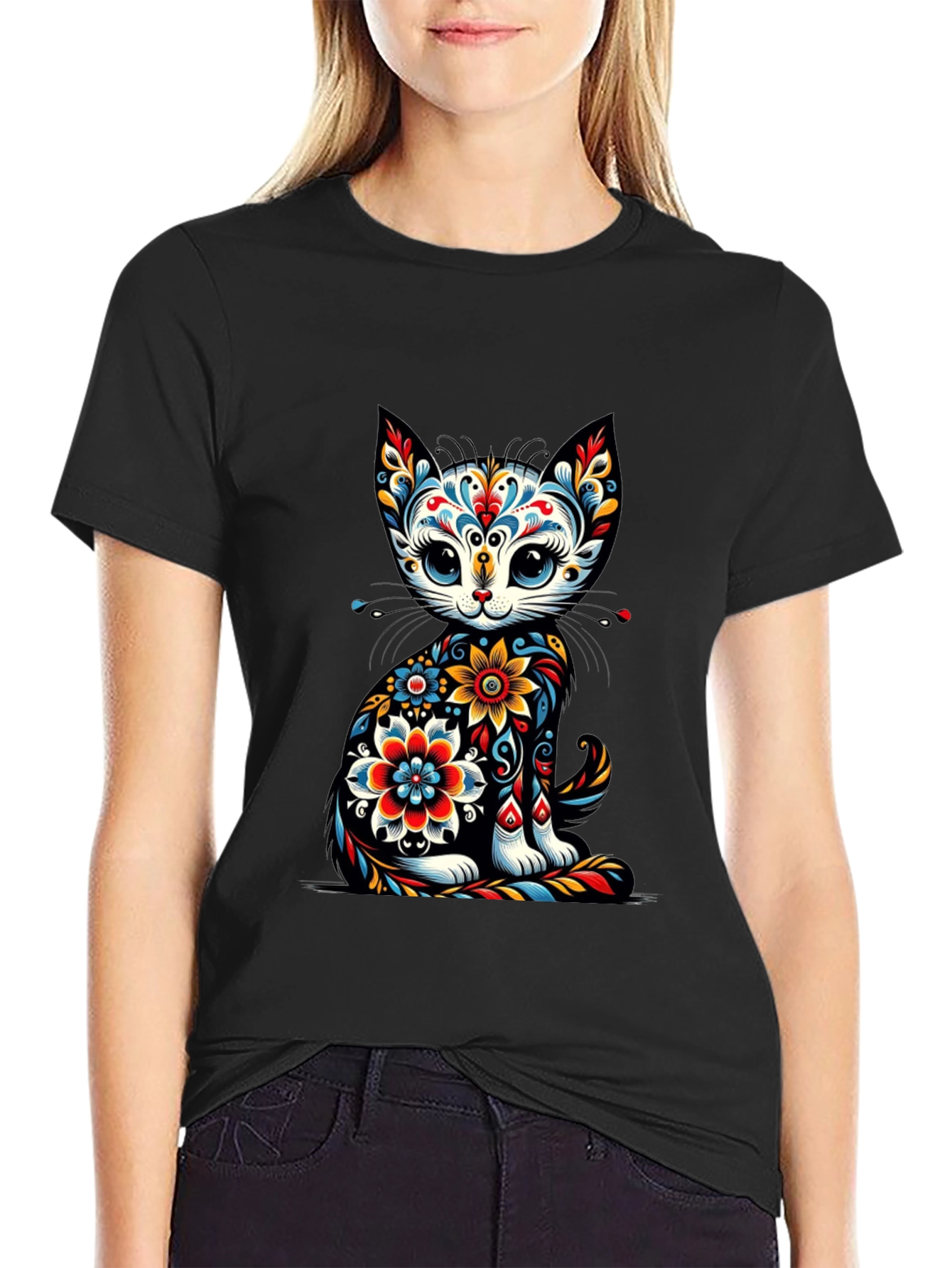 Floral Cat Graphic T-Shirt - Unique Style