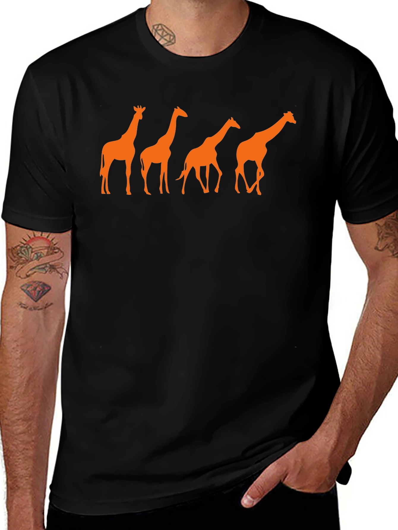 Giraffe Silhouette Graphic T-Shirt - Black