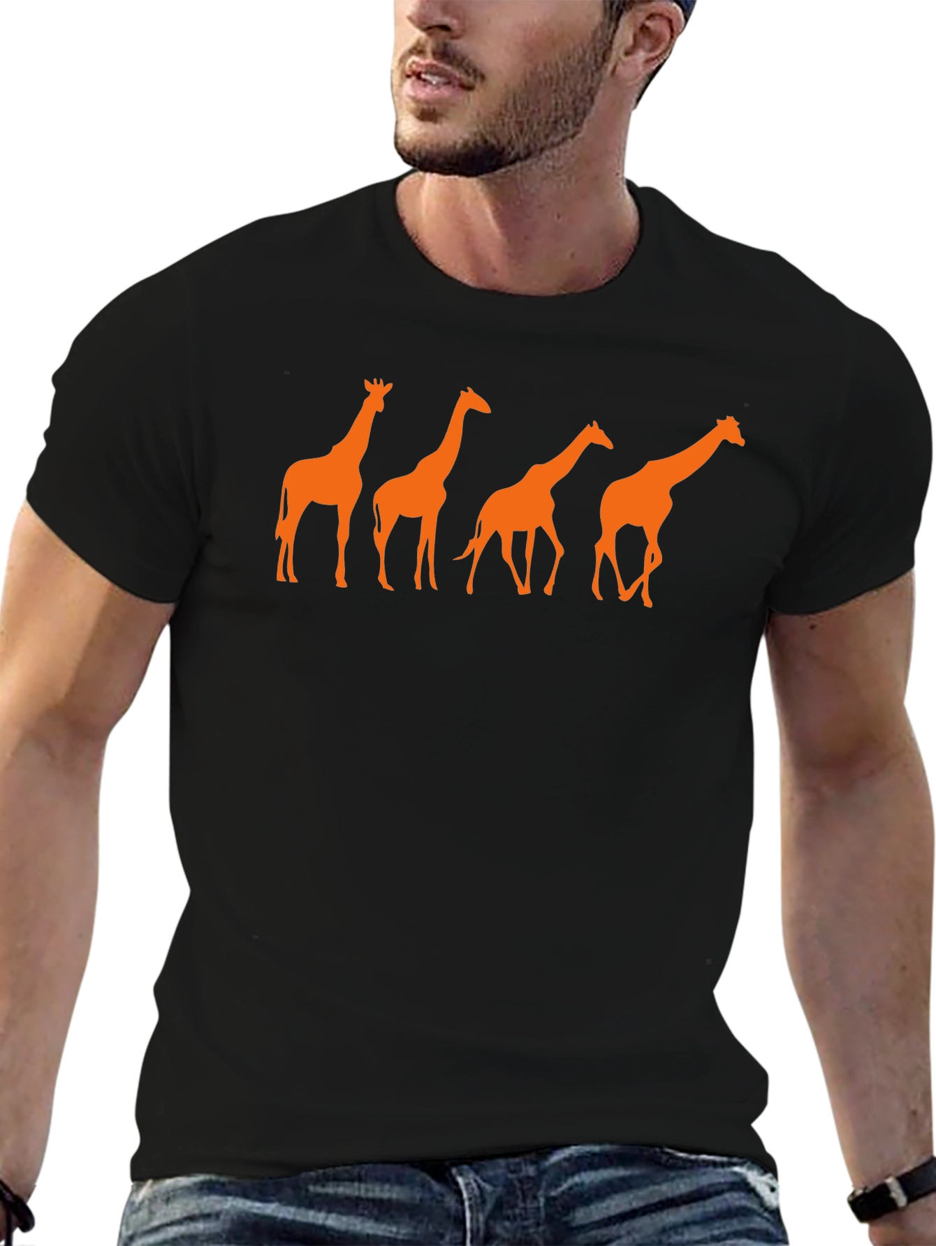 Giraffe Silhouette Graphic T-Shirt - Black