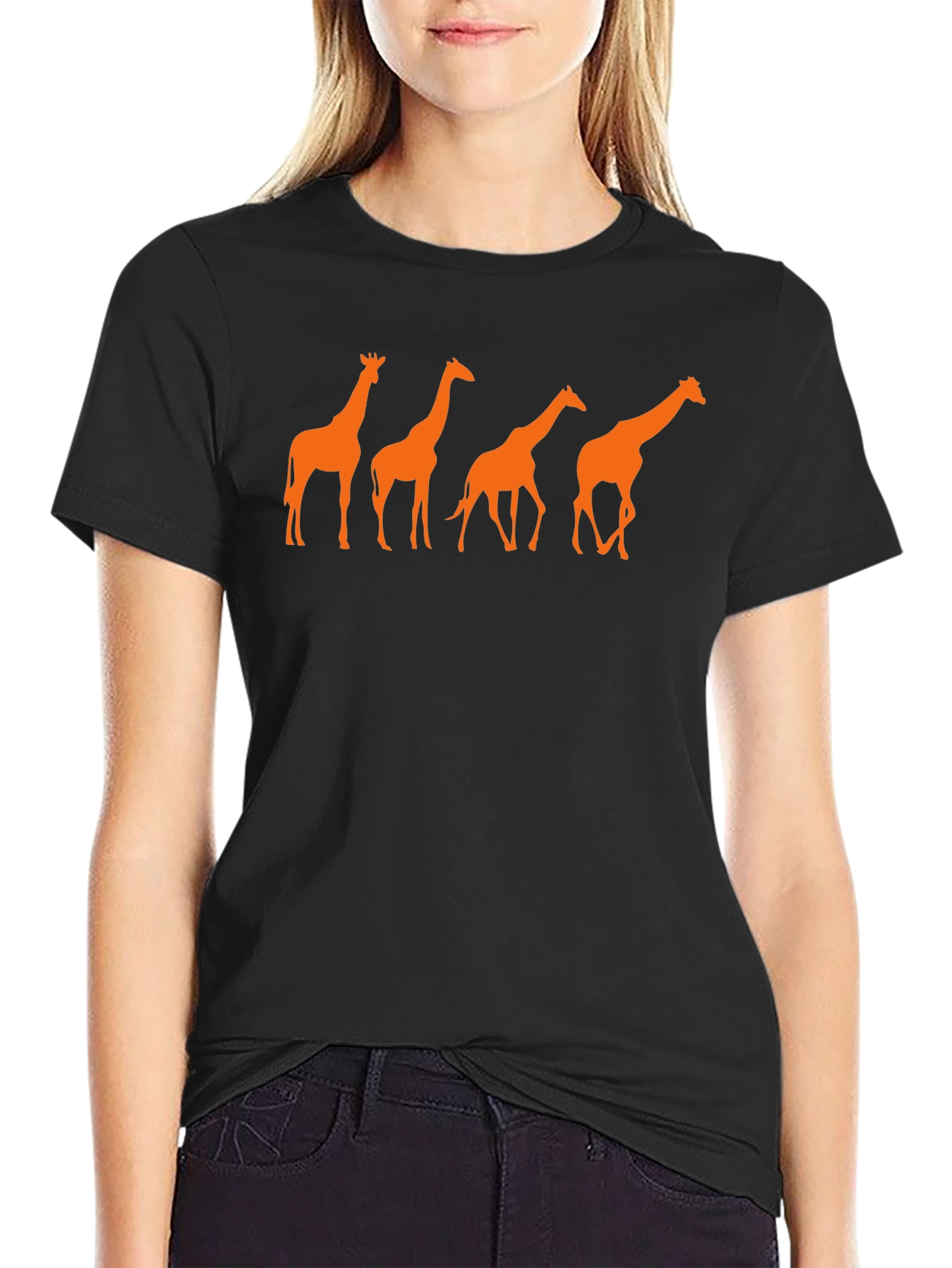 Giraffe Silhouette Graphic T-Shirt - Black