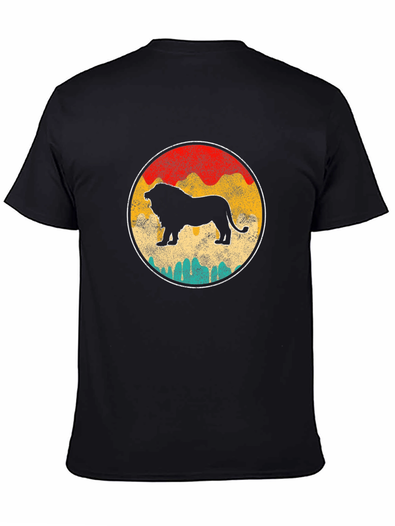 Retro Lion Graphic Tee - Black Crewneck T-Shirt