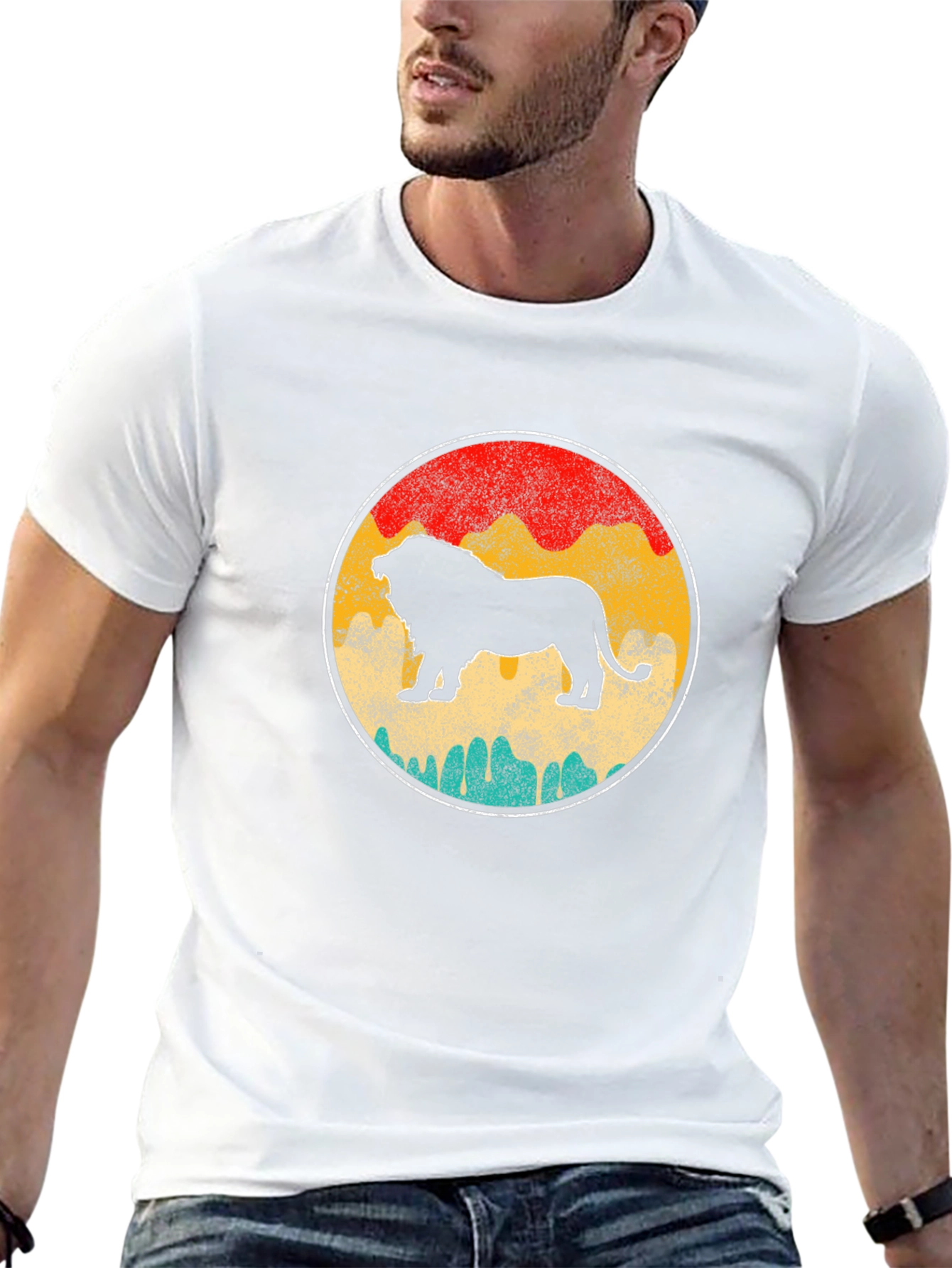 Retro Lion Graphic Tee - Black Crewneck T-Shirt
