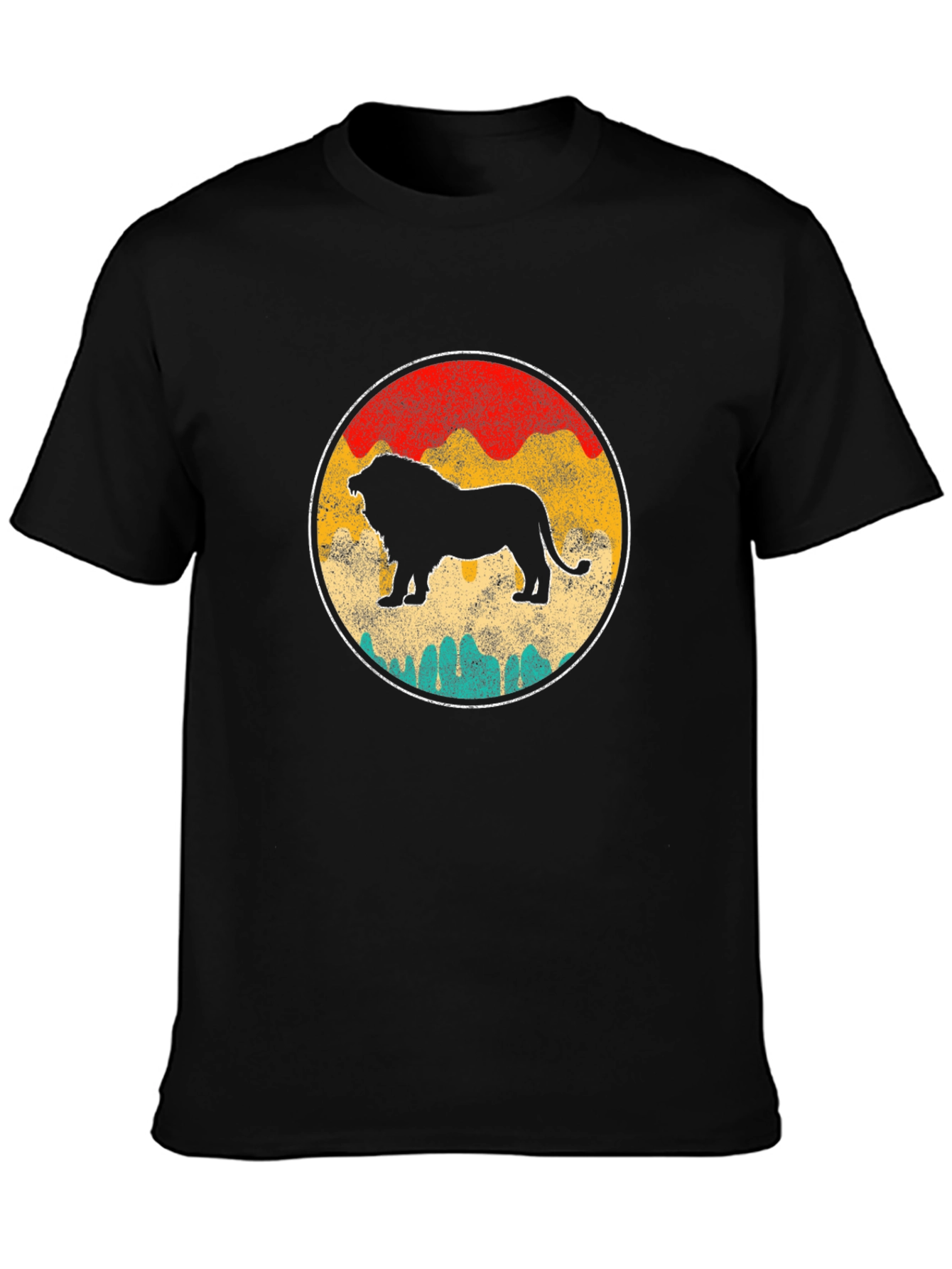 Retro Lion Graphic Tee - Black Crewneck T-Shirt