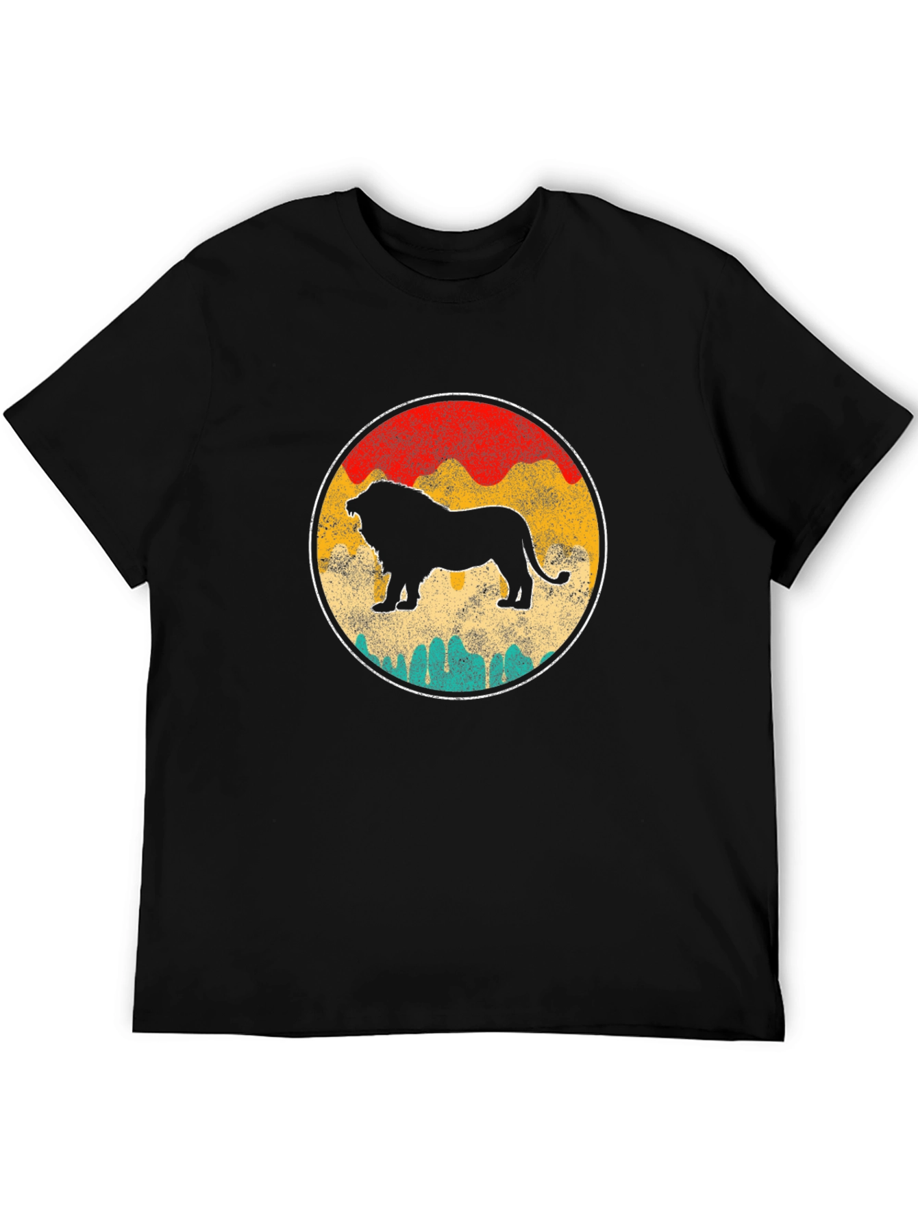 Retro Lion Graphic Tee - Black Crewneck T-Shirt