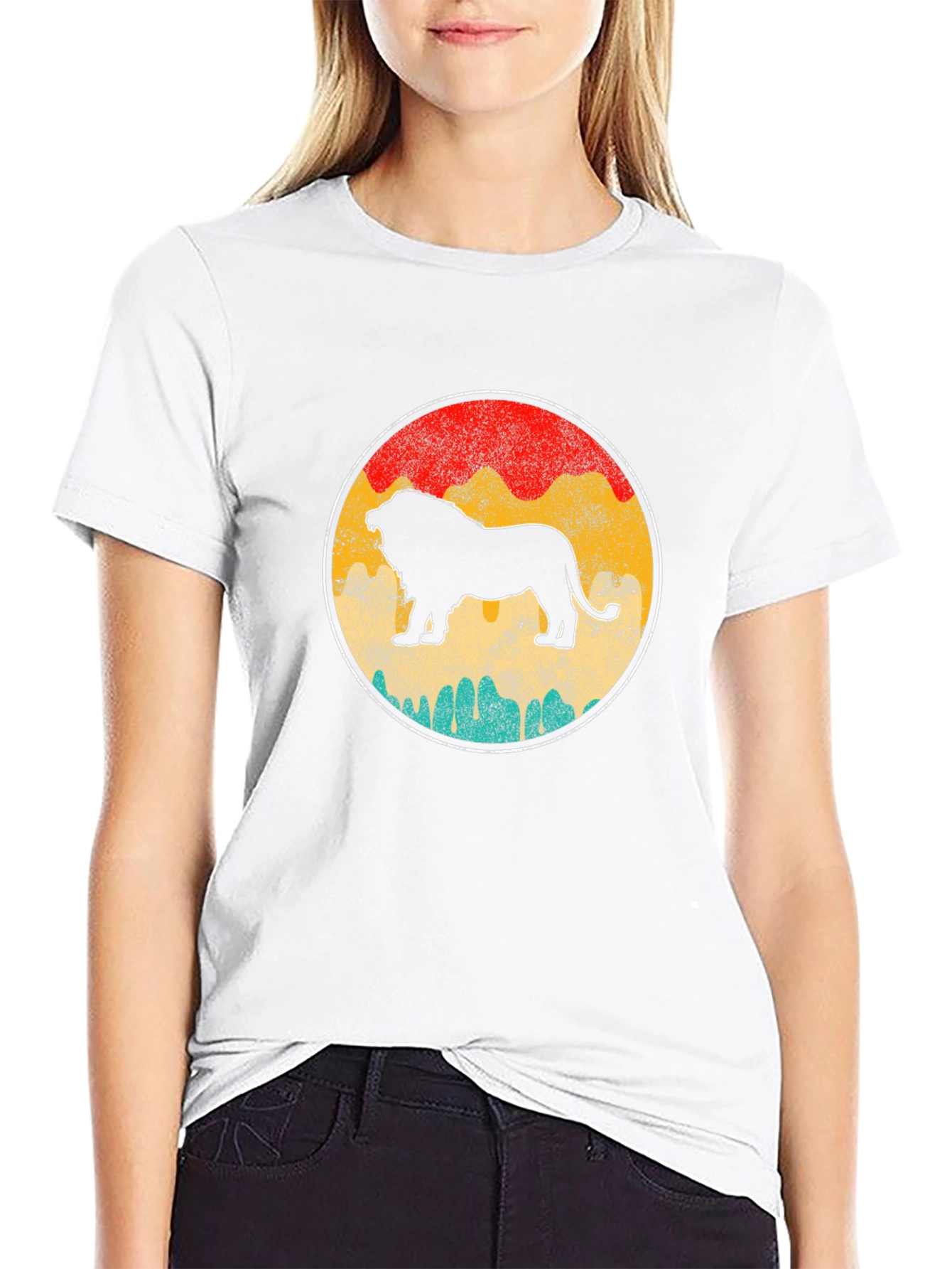 Retro Lion Graphic Tee - Black Crewneck T-Shirt