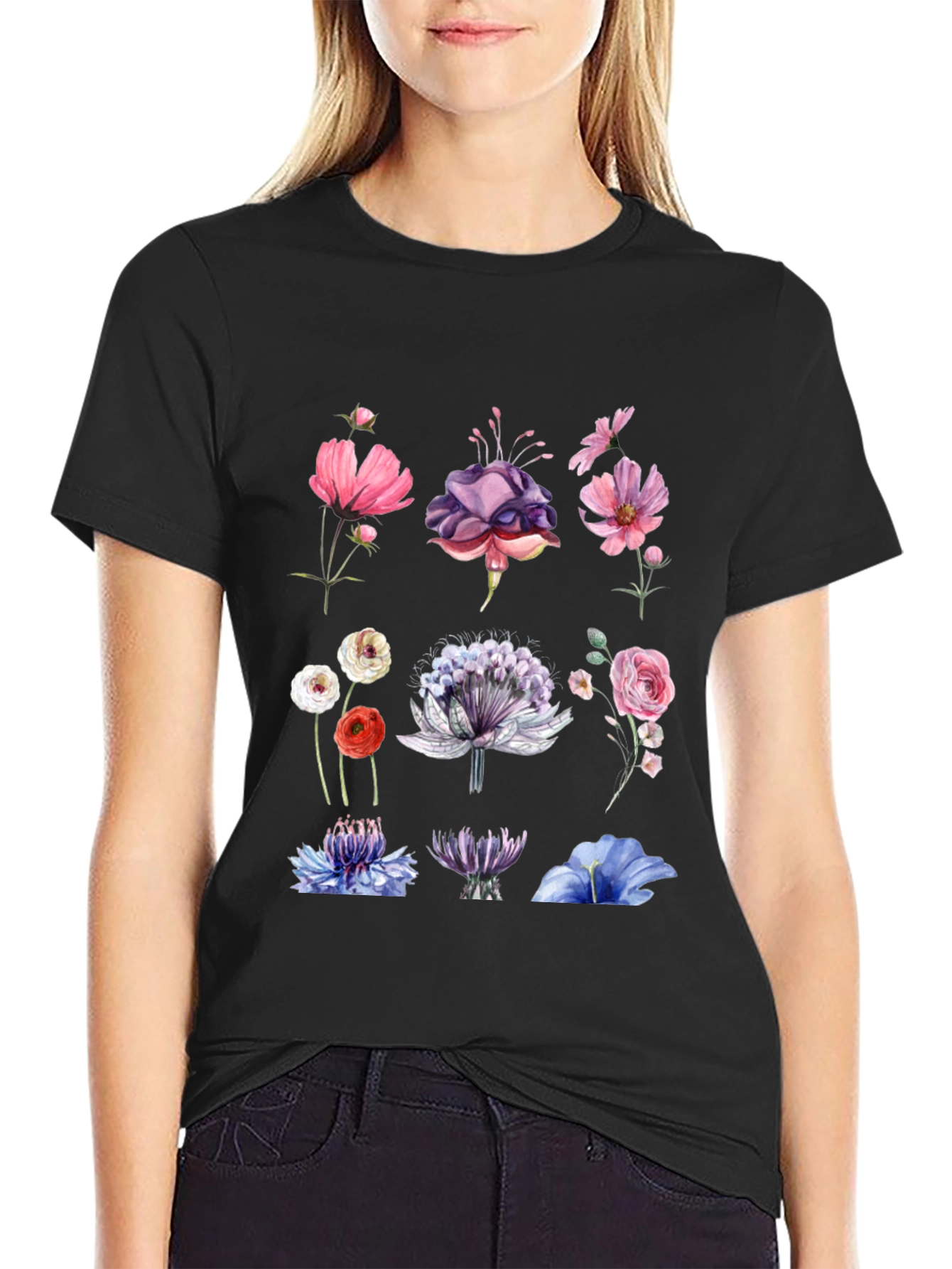 Floral Print Black T-Shirt