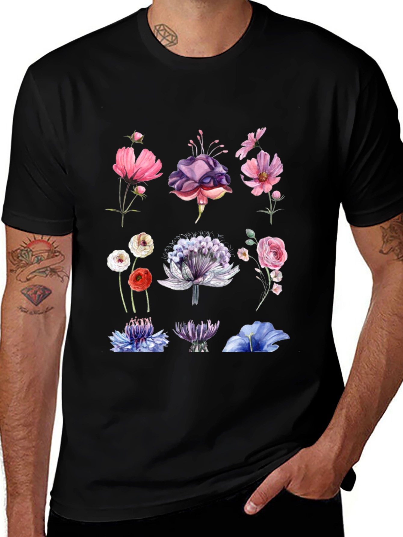 Floral Print Black T-Shirt