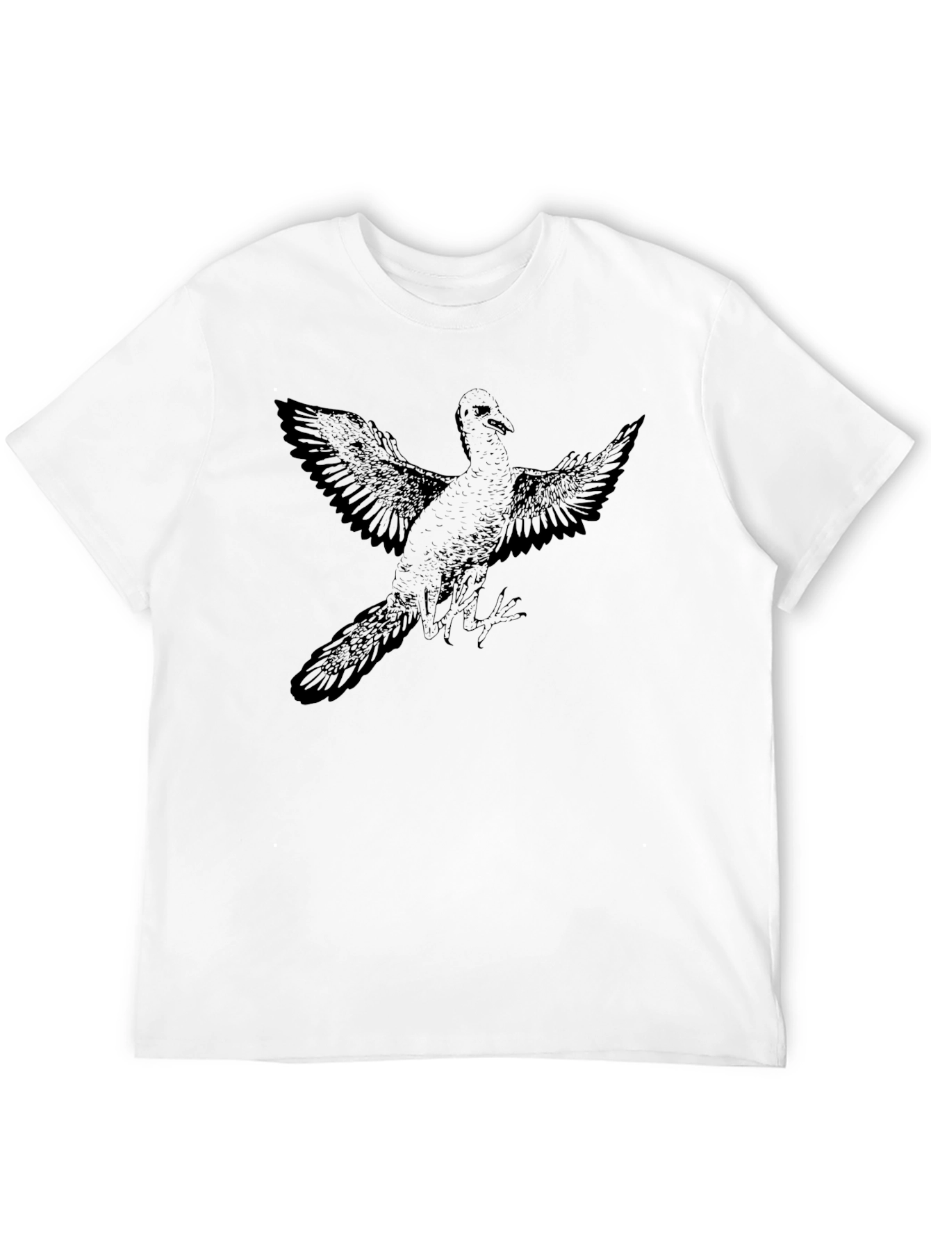 Black T-Shirt with Flying Bird Print