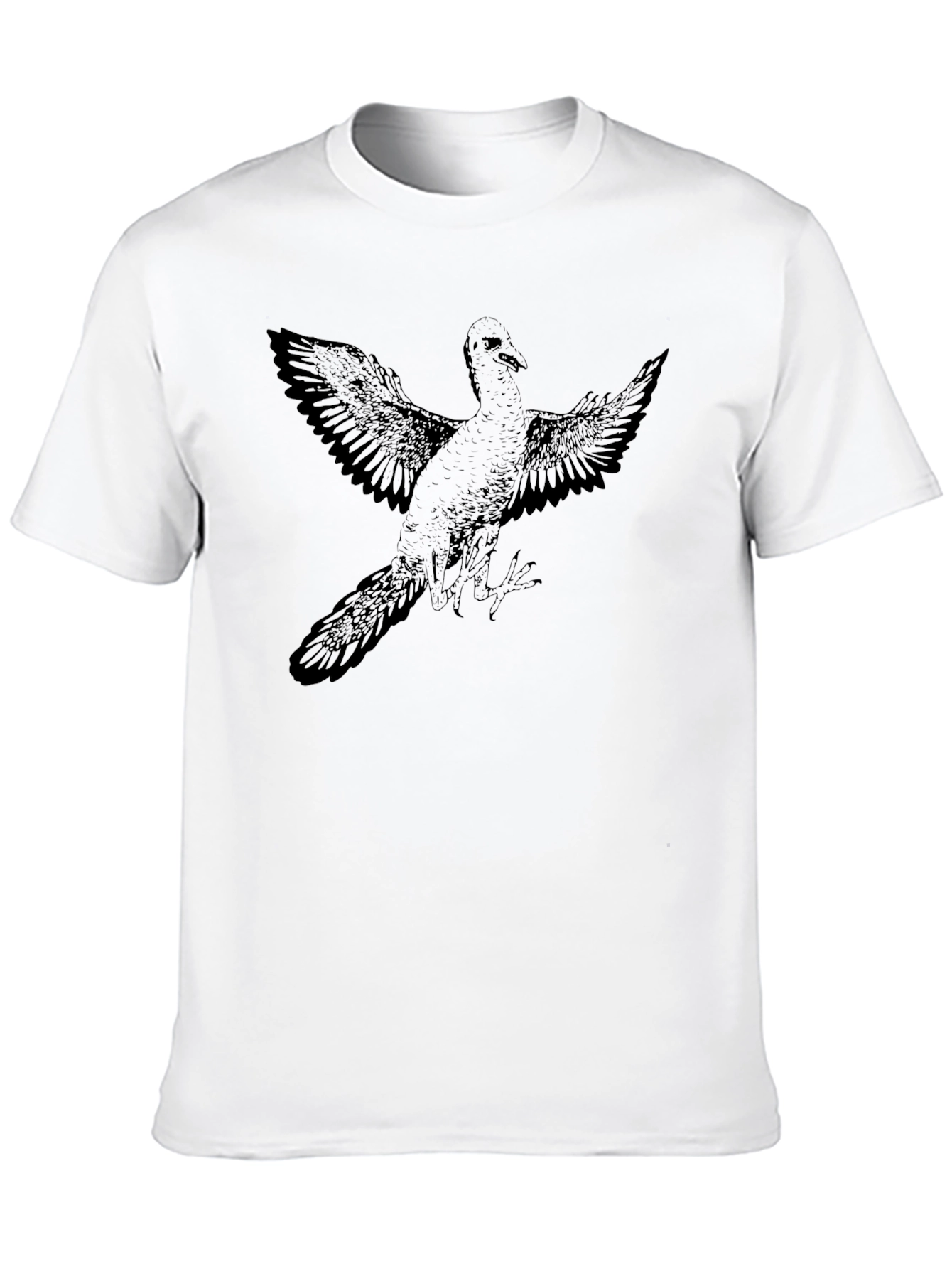 Black T-Shirt with Flying Bird Print