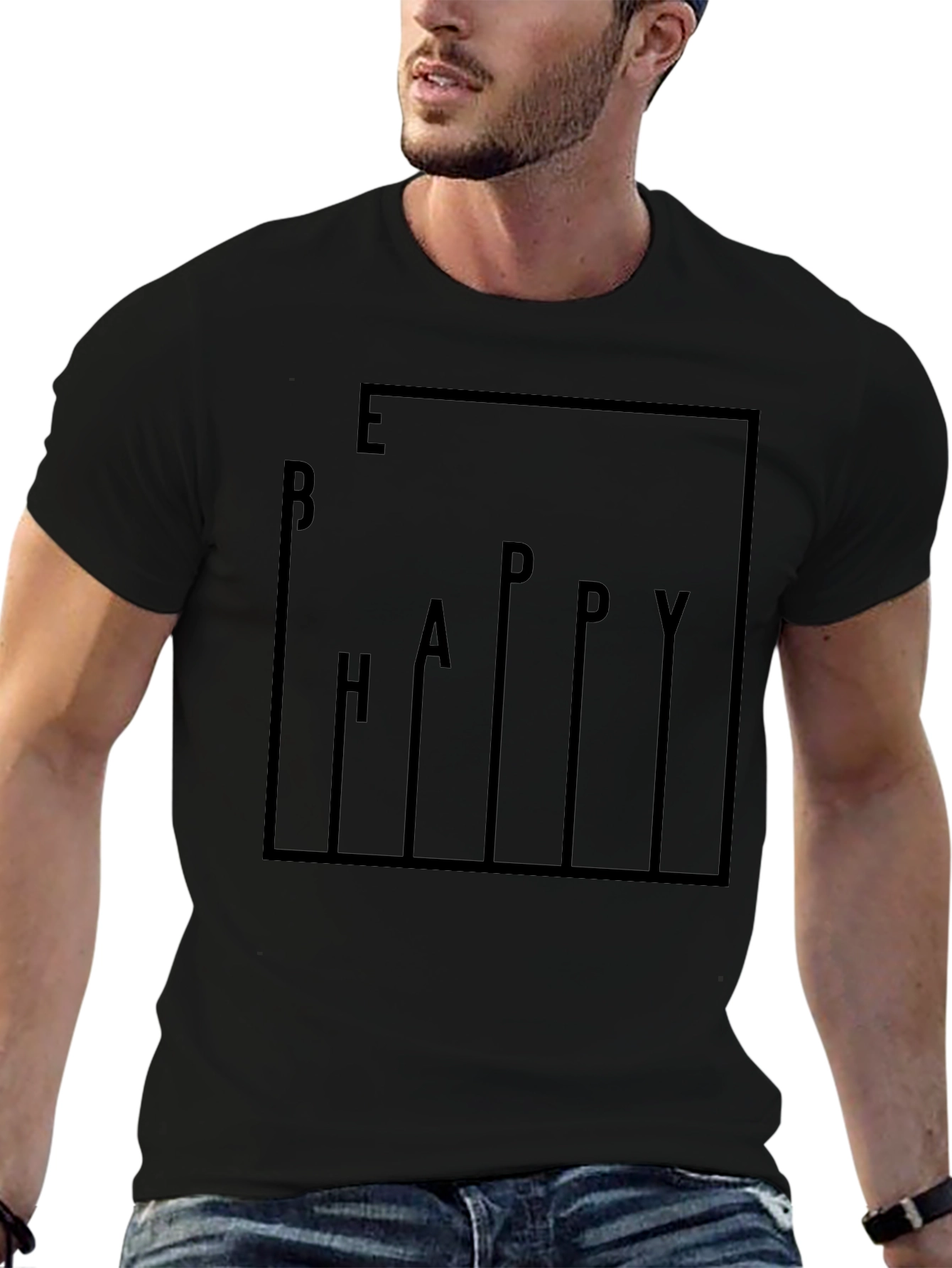 Be Happy Graphic Print Black T-Shirt