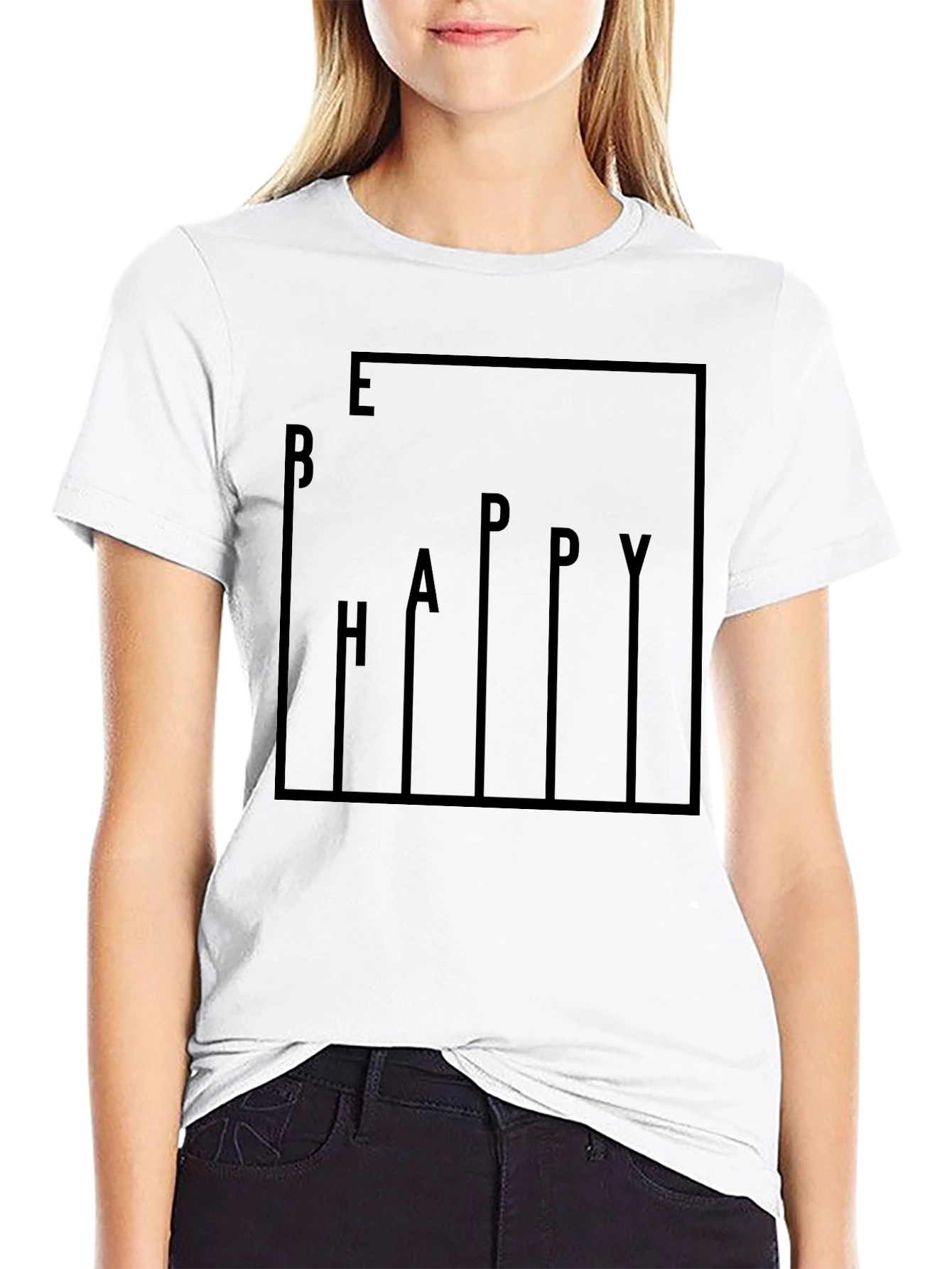 Be Happy Graphic Print Black T-Shirt