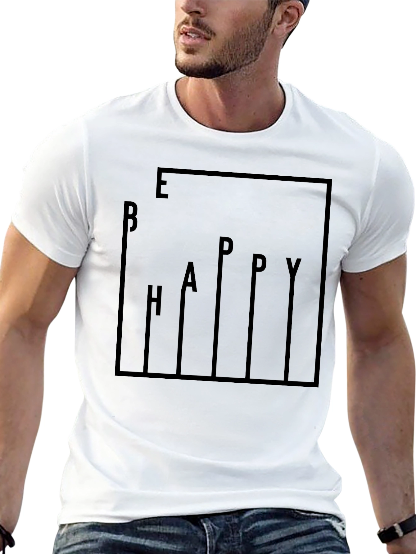 Be Happy Graphic Print Black T-Shirt