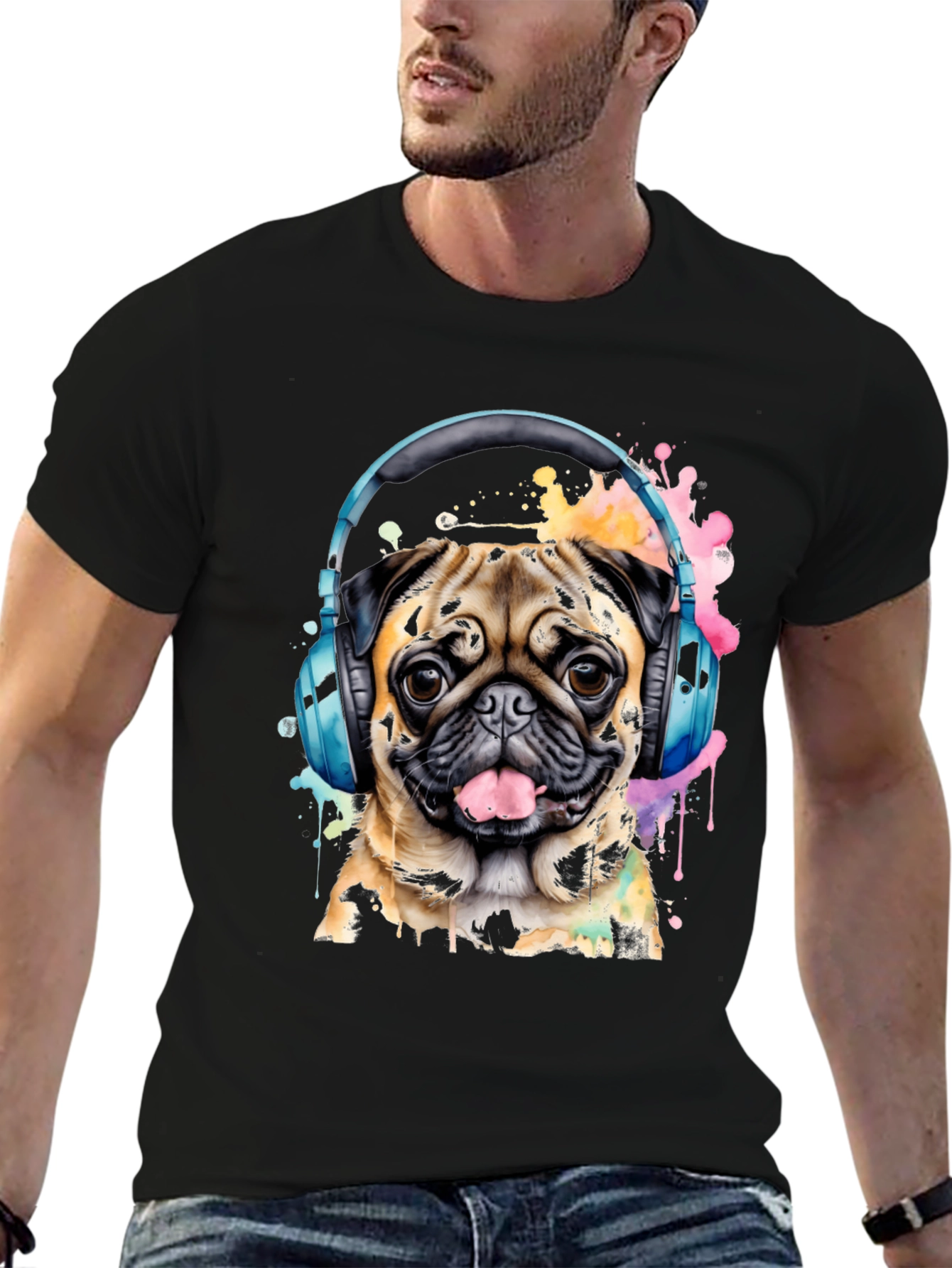 Pug in Headphones Graphic Tee