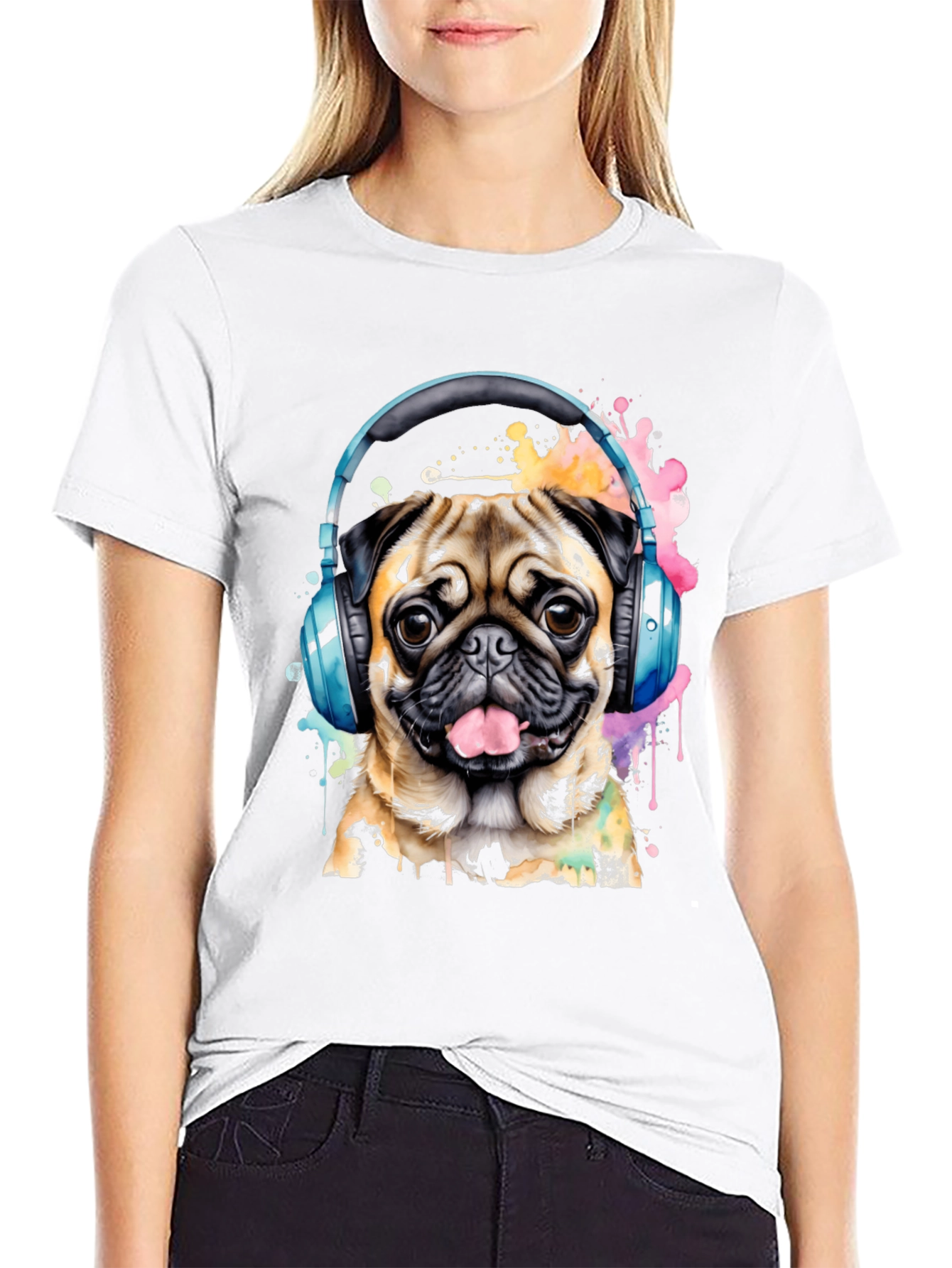 Pug in Headphones Graphic Tee