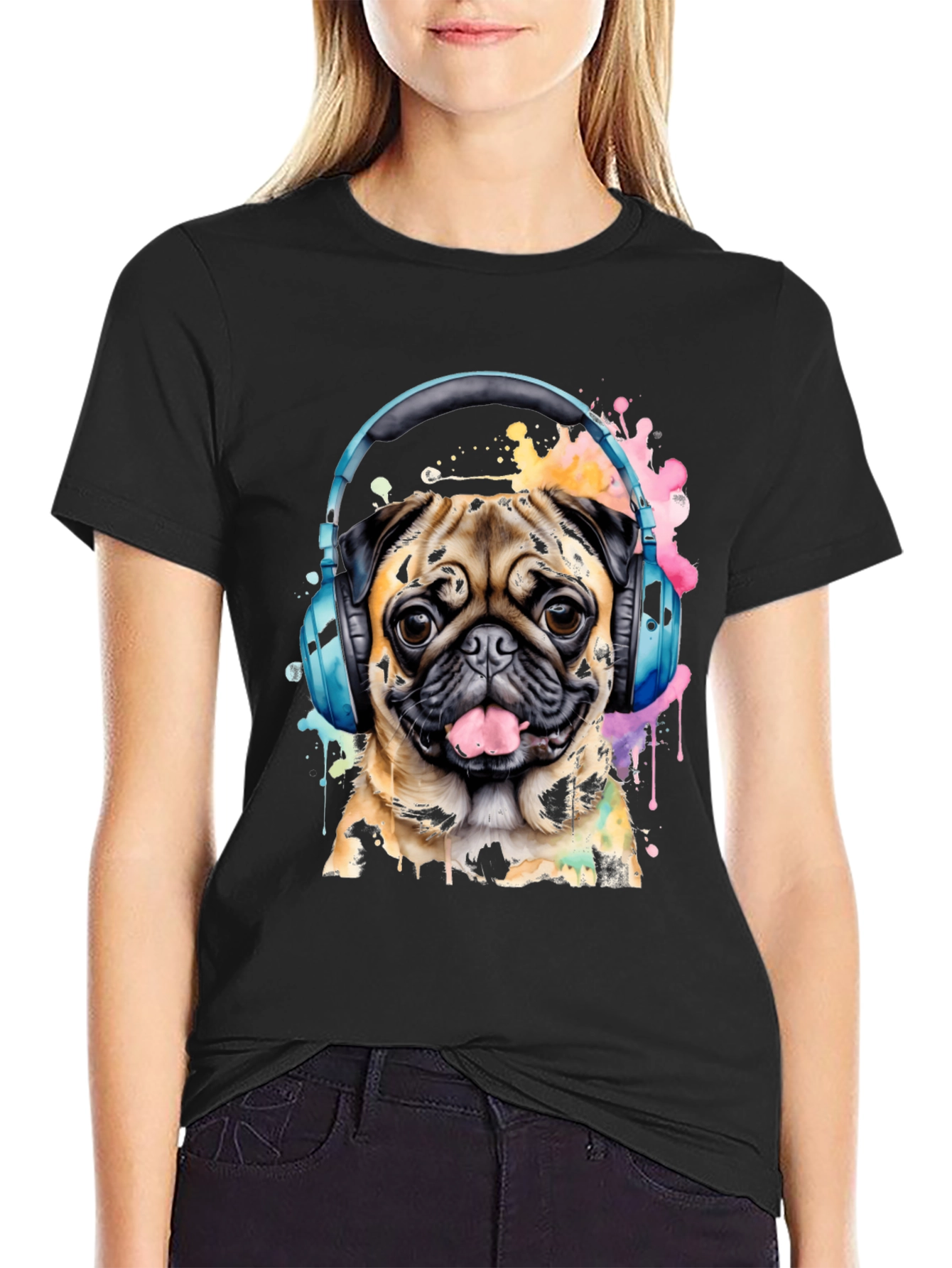 Pug in Headphones Graphic Tee