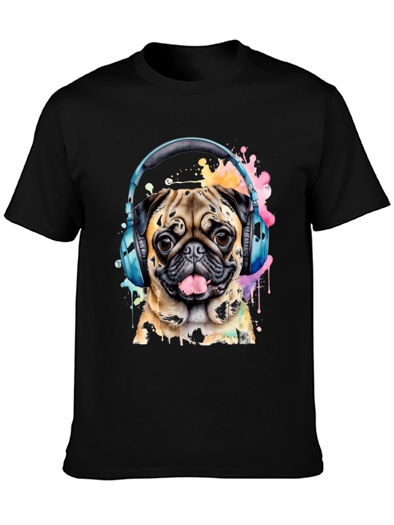 Pug in Headphones Graphic Tee
