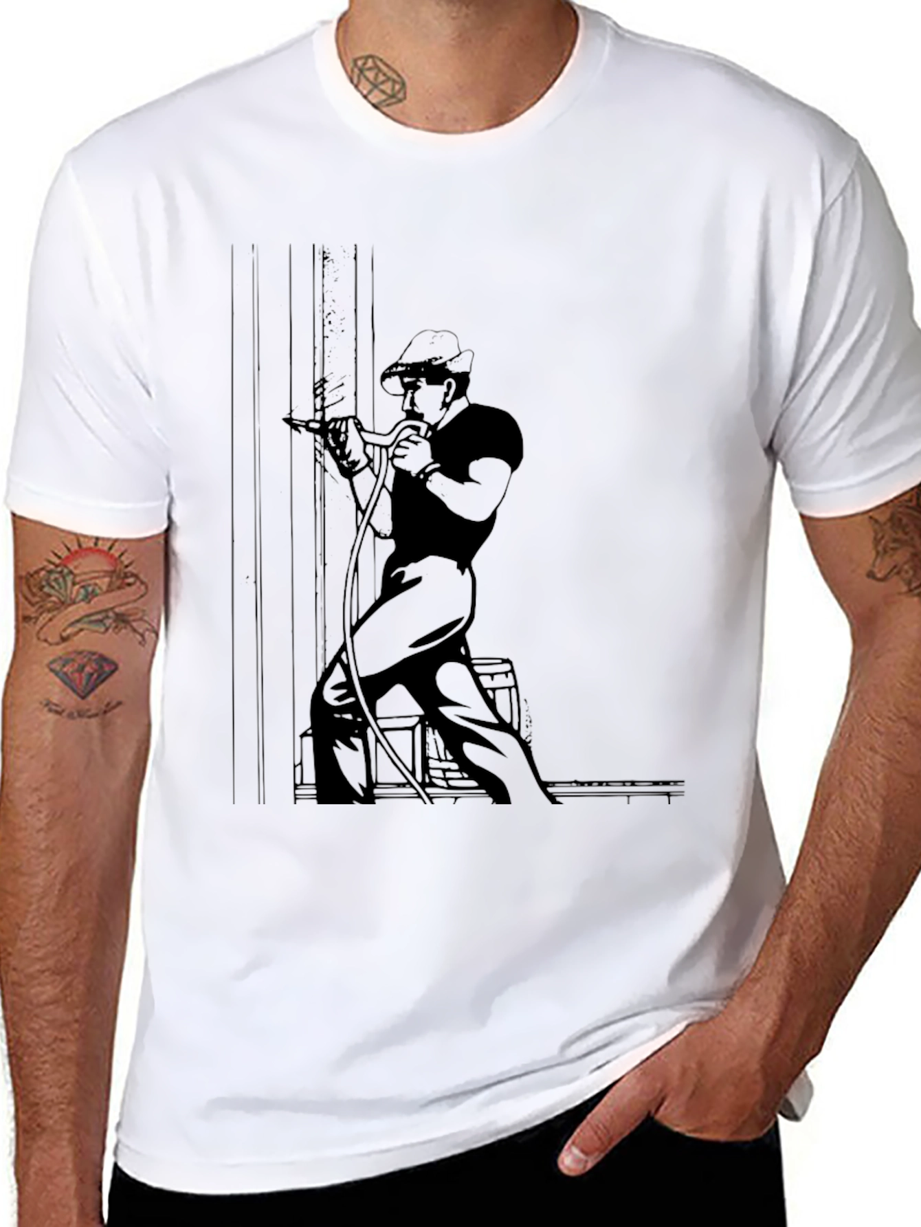 Retro Welder Graphic T-Shirt - Black