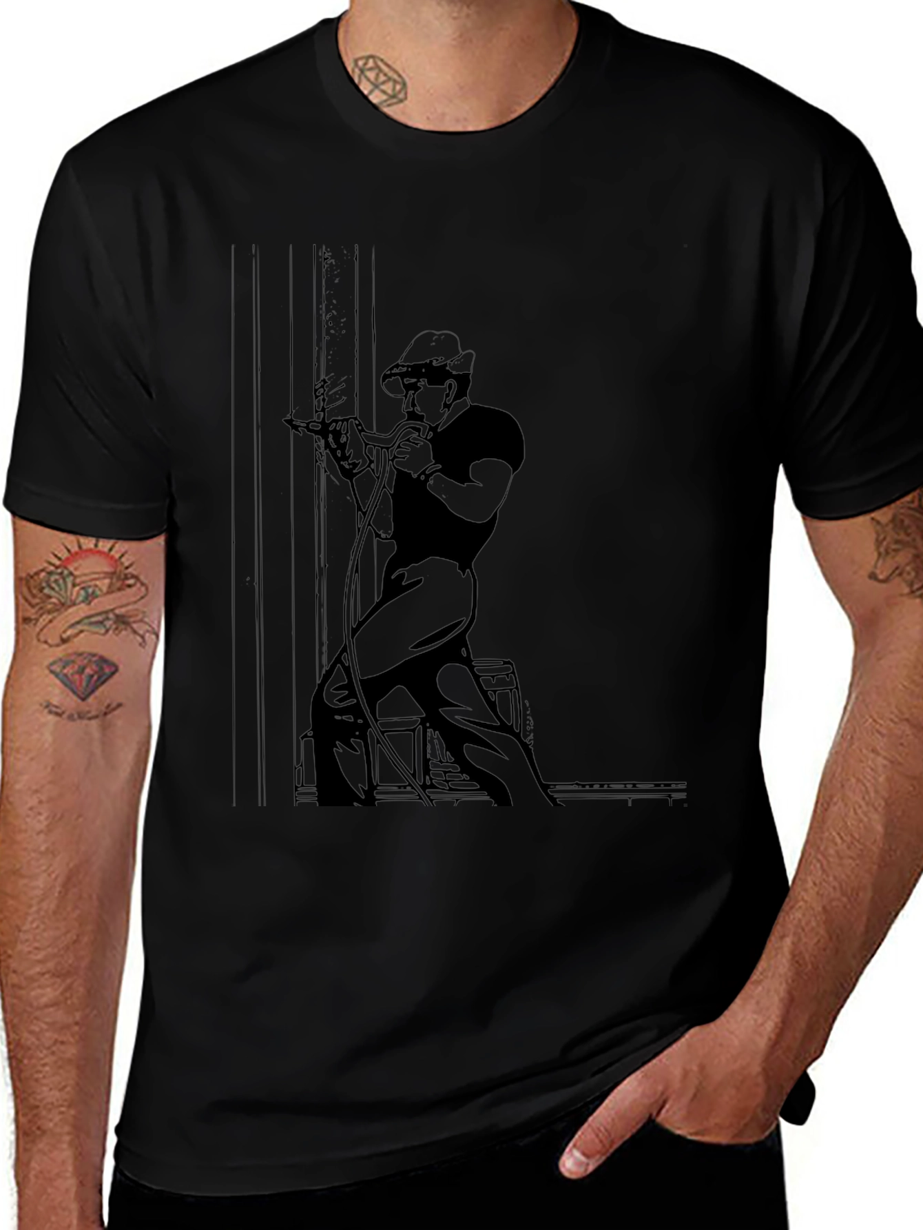 Retro Welder Graphic T-Shirt - Black