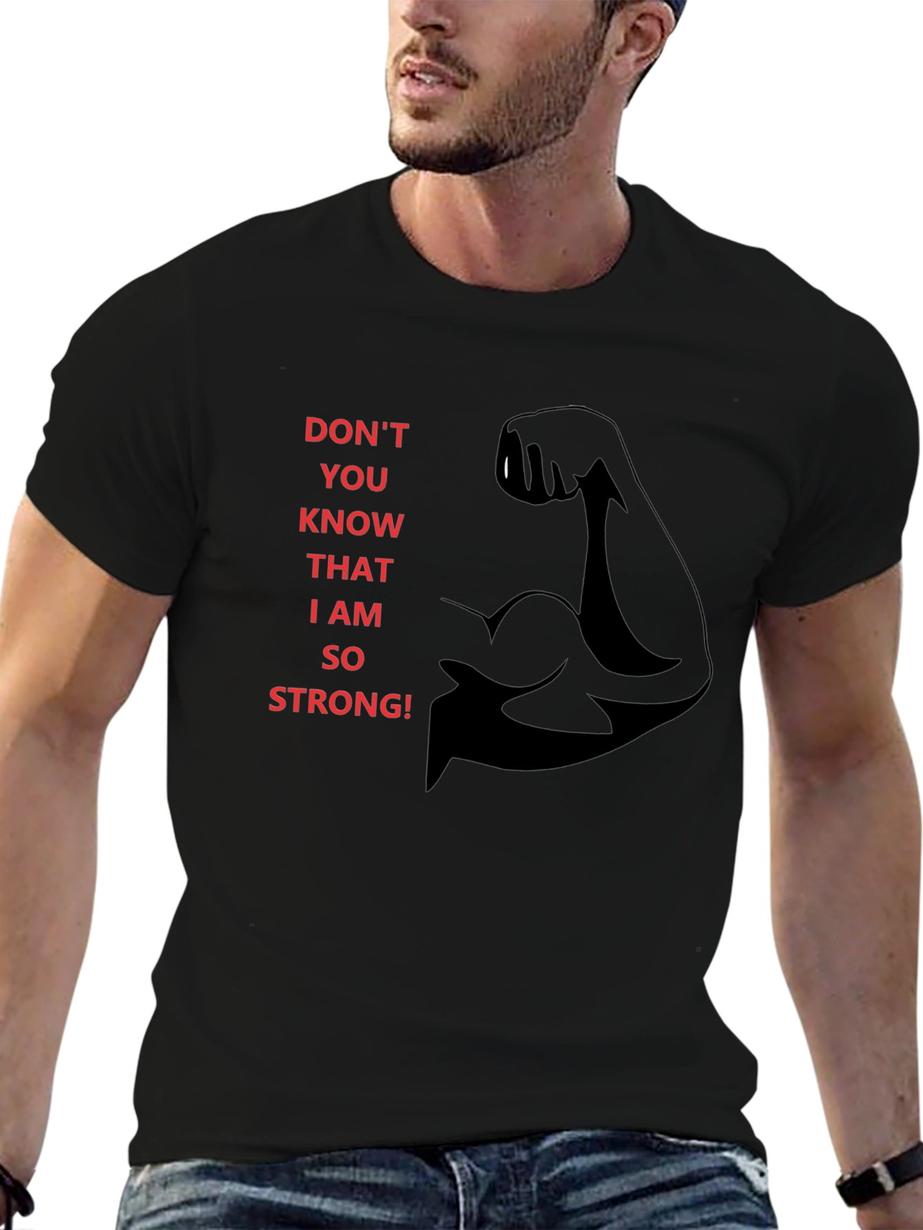 Strongman Graphic Tee - Black Cotton Crewneck T-Shirt