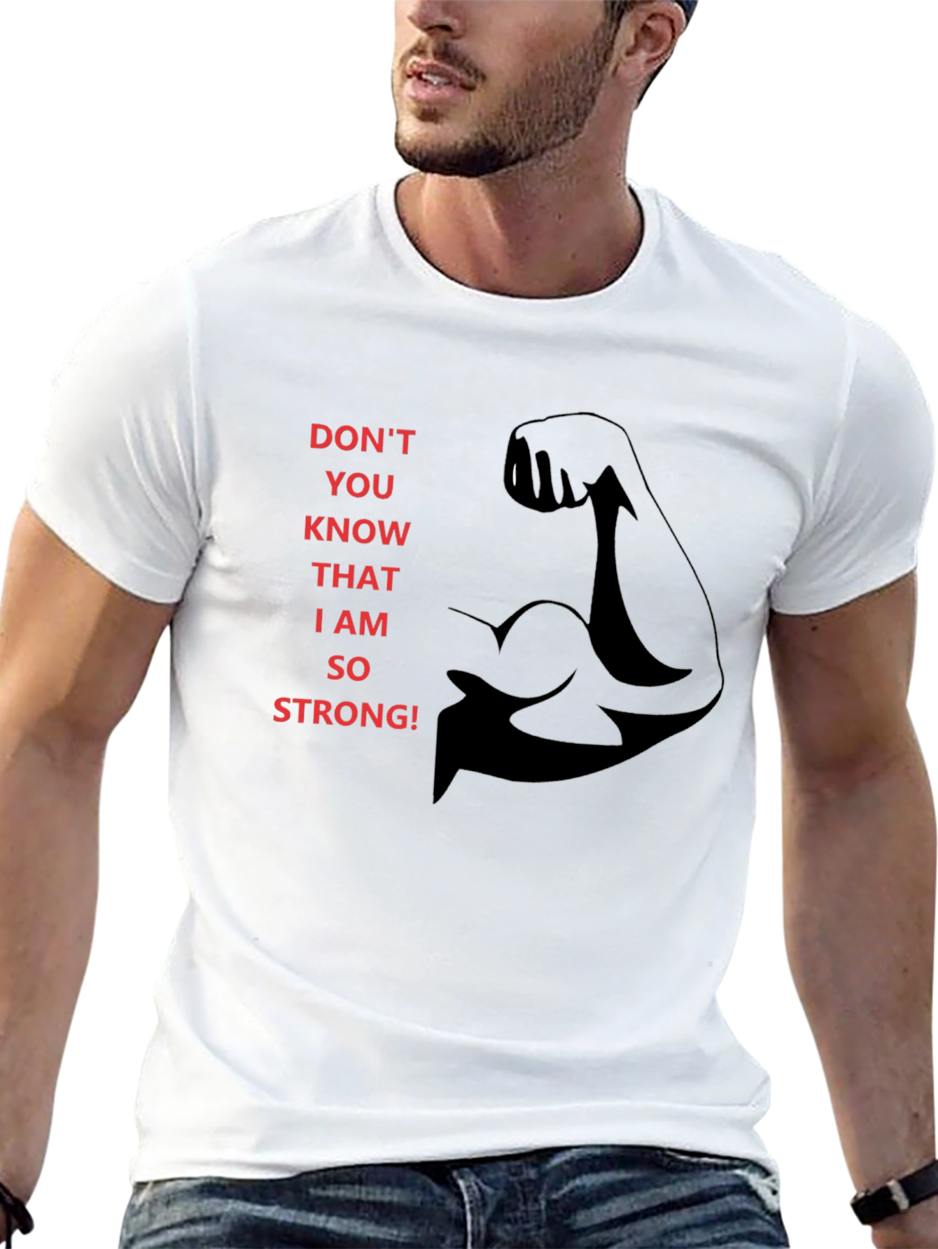 Strongman Graphic Tee - Black Cotton Crewneck T-Shirt