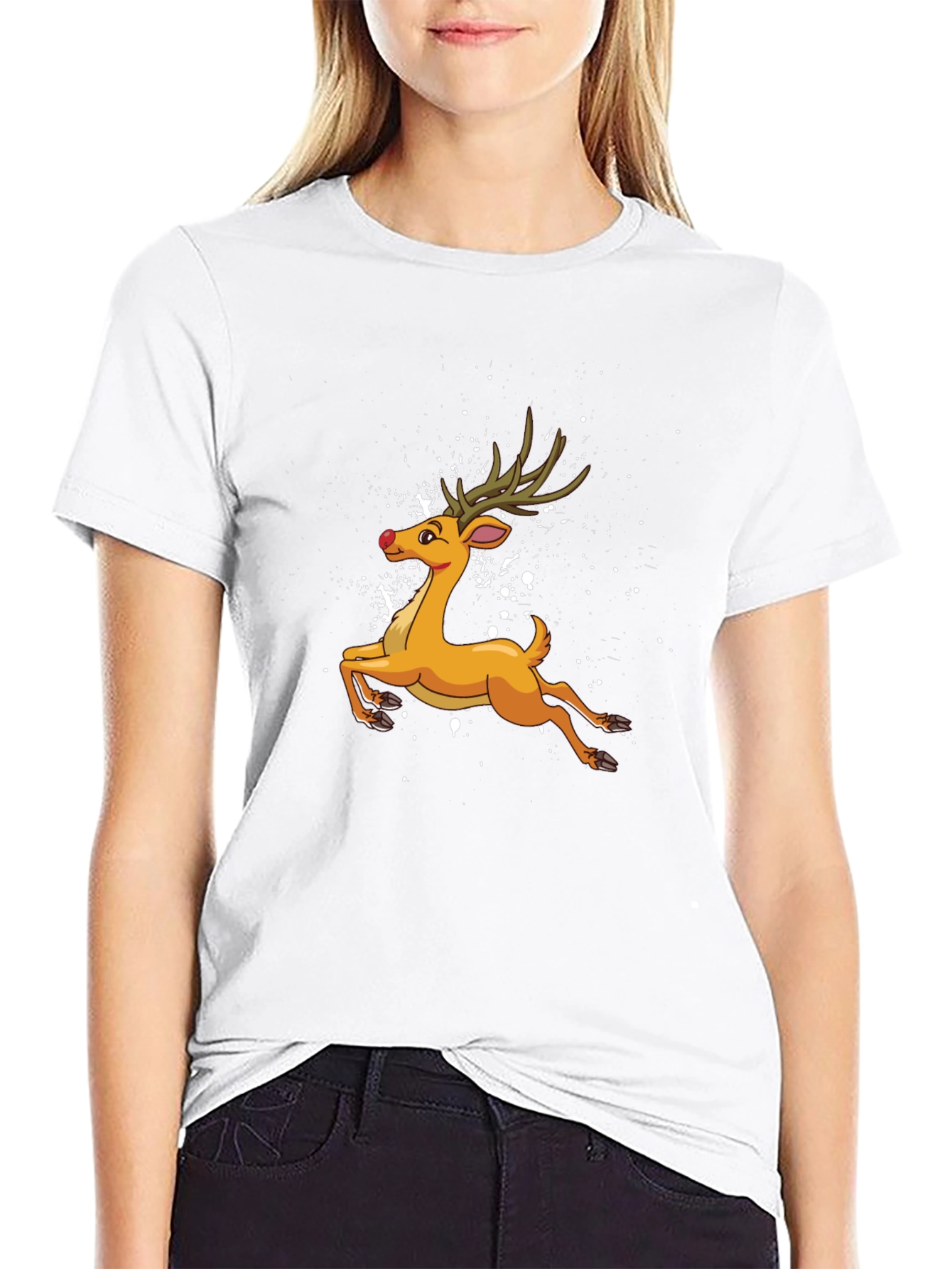 Cartoon Reindeer Black T-Shirt