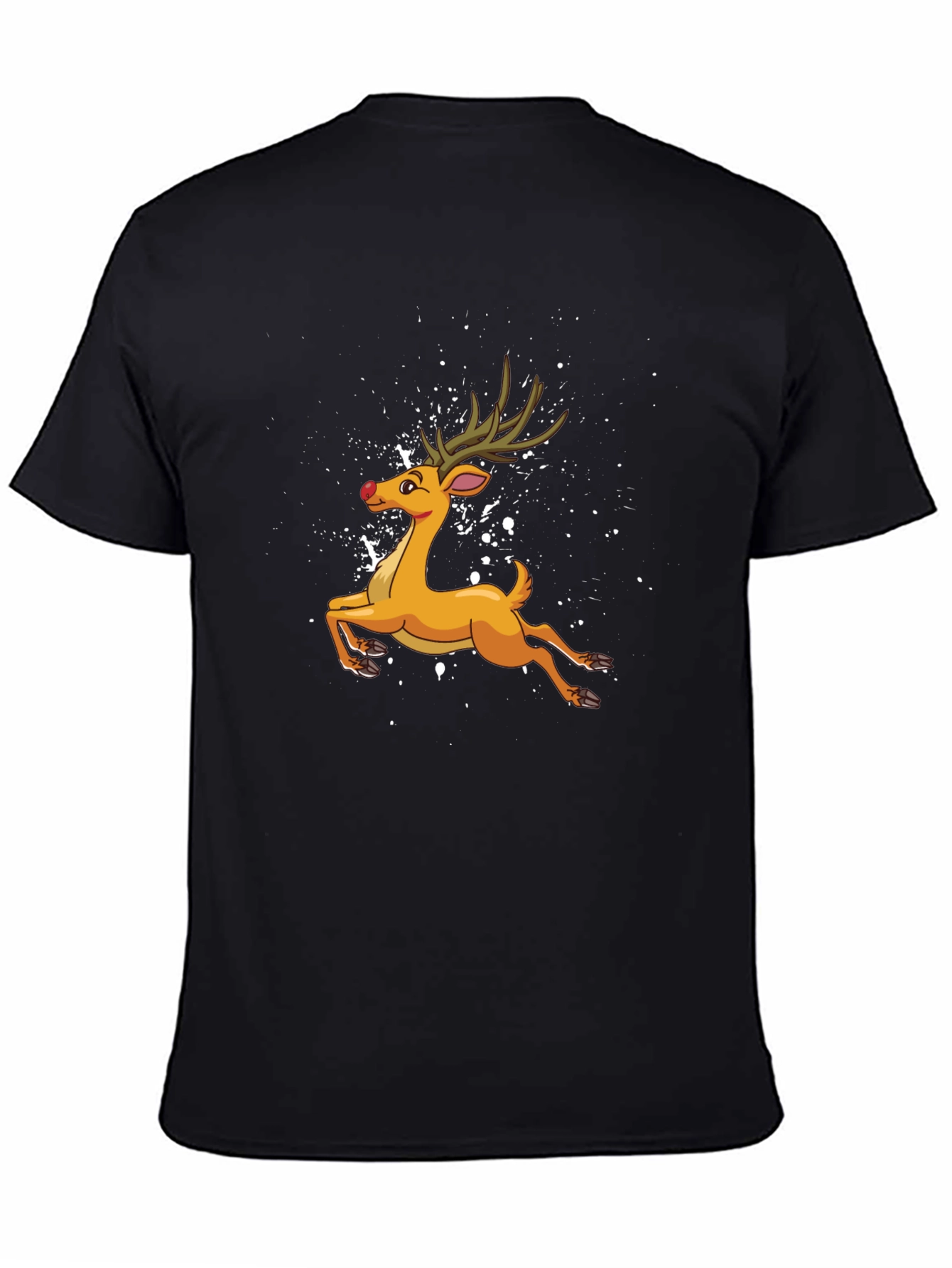 Cartoon Reindeer Black T-Shirt