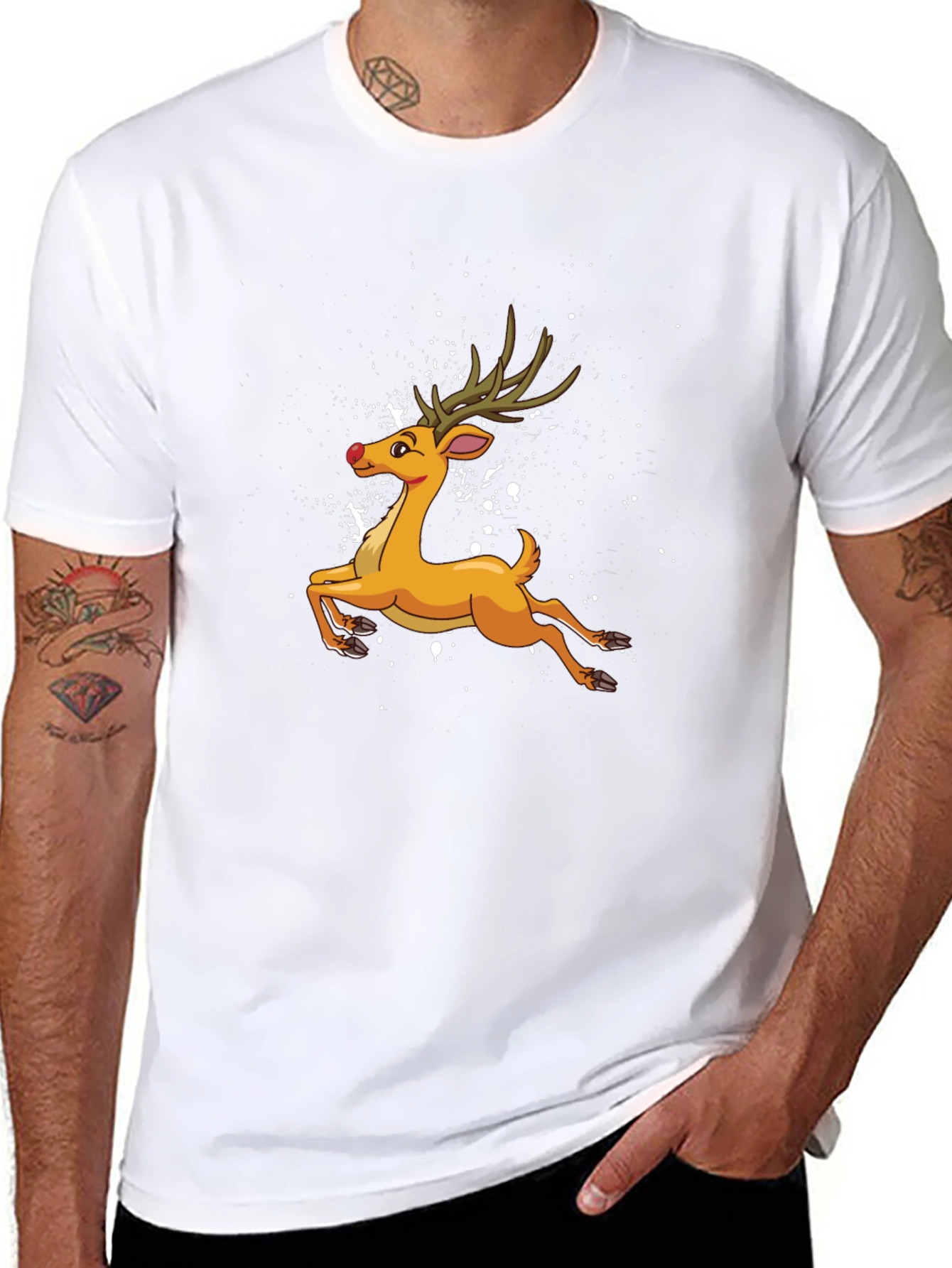 Cartoon Reindeer Black T-Shirt