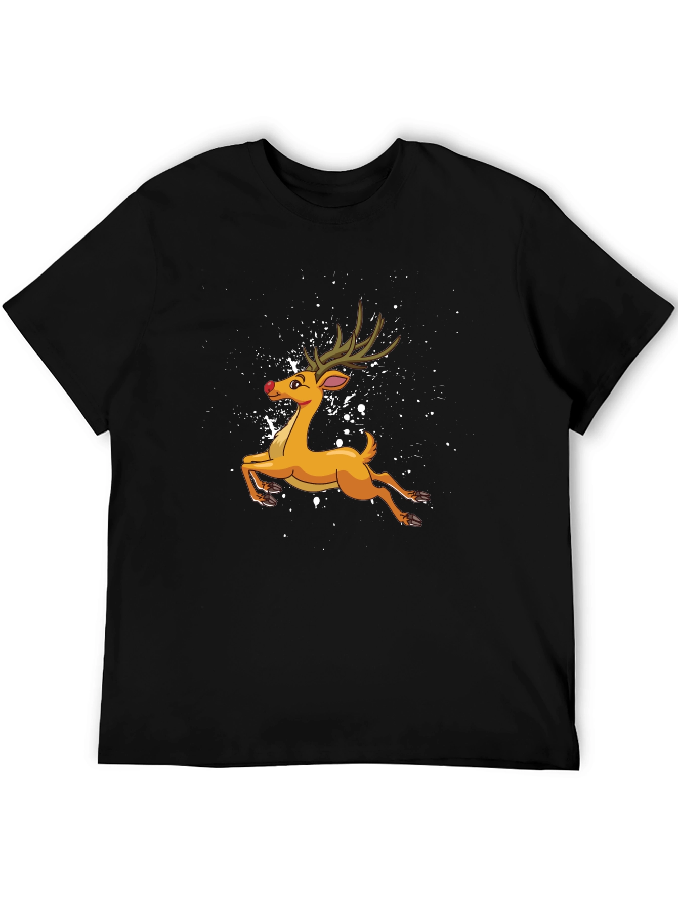 Cartoon Reindeer Black T-Shirt