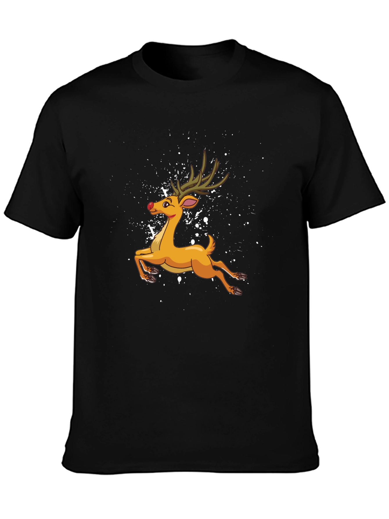 Cartoon Reindeer Black T-Shirt