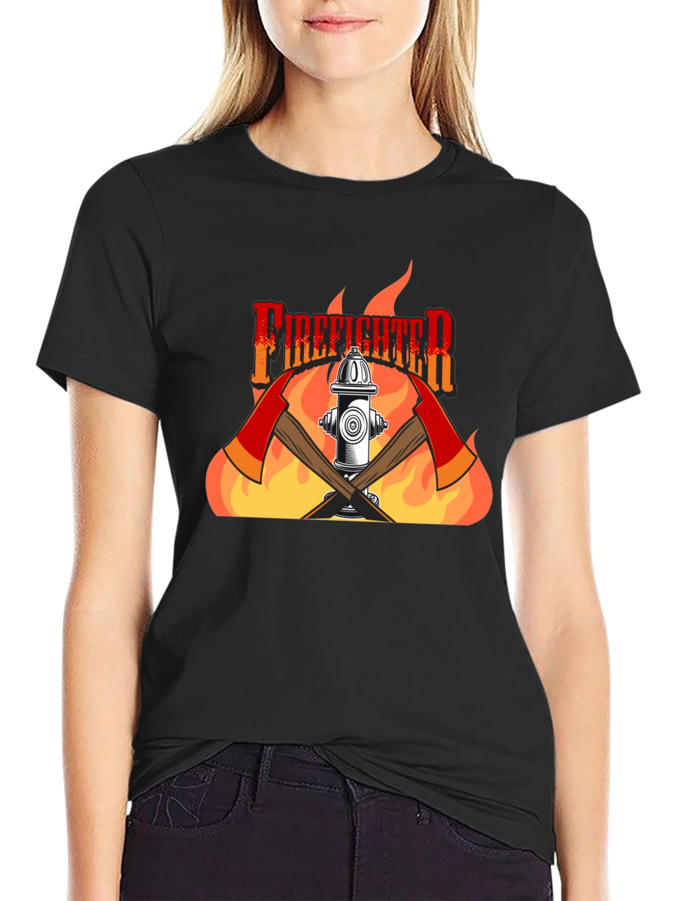 Firefighter Graphic Print Black T-Shirt