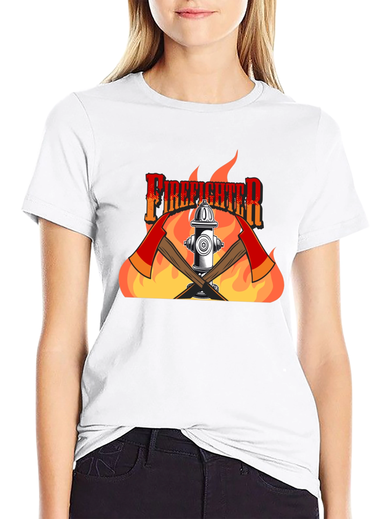 Firefighter Graphic Print Black T-Shirt