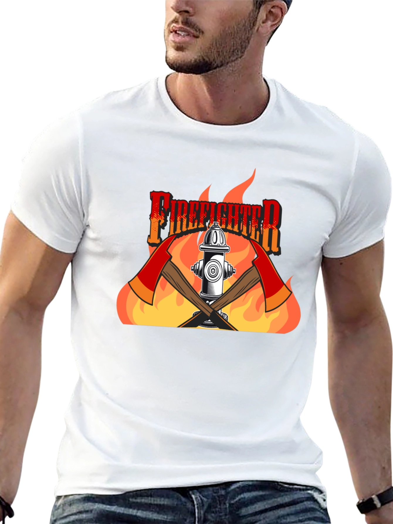 Firefighter Graphic Print Black T-Shirt