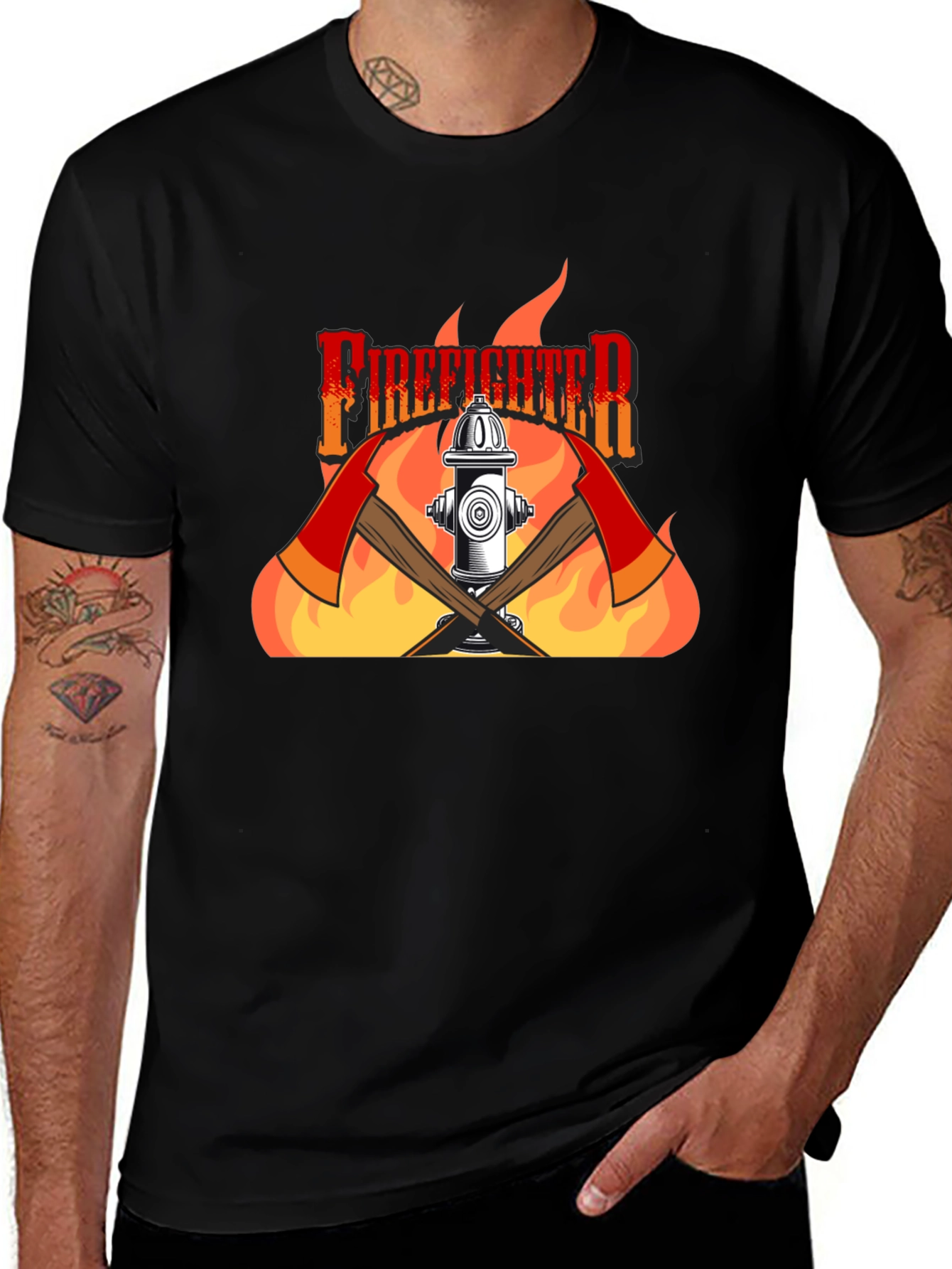 Firefighter Graphic Print Black T-Shirt