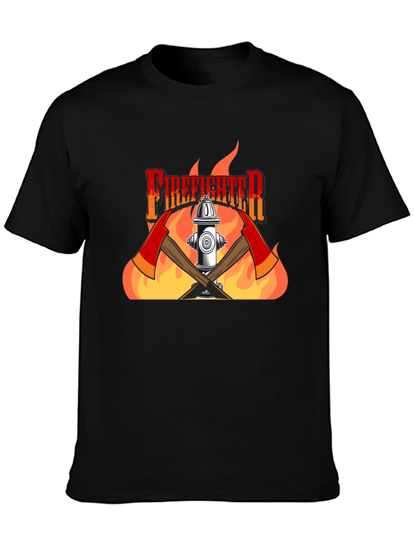 Firefighter Graphic Print Black T-Shirt