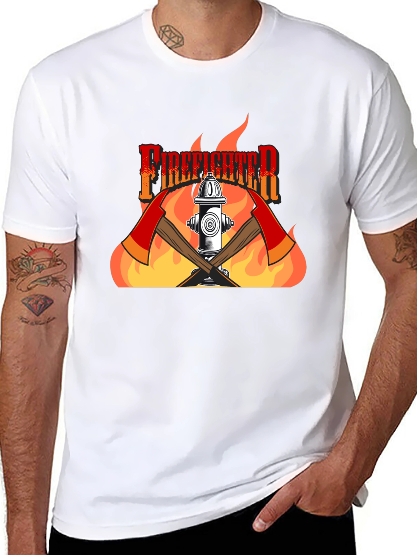 Firefighter Graphic Print Black T-Shirt