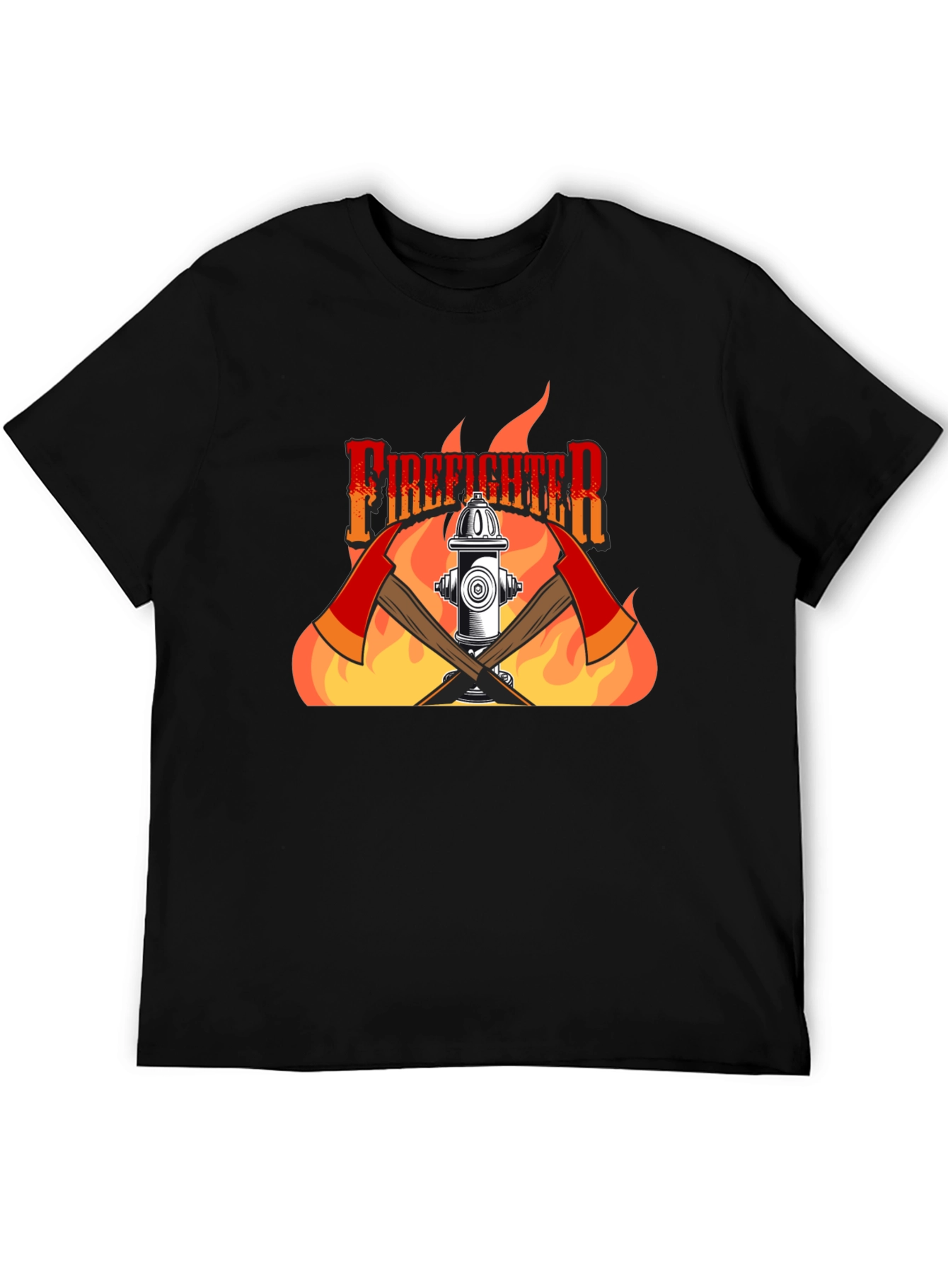 Firefighter Graphic Print Black T-Shirt