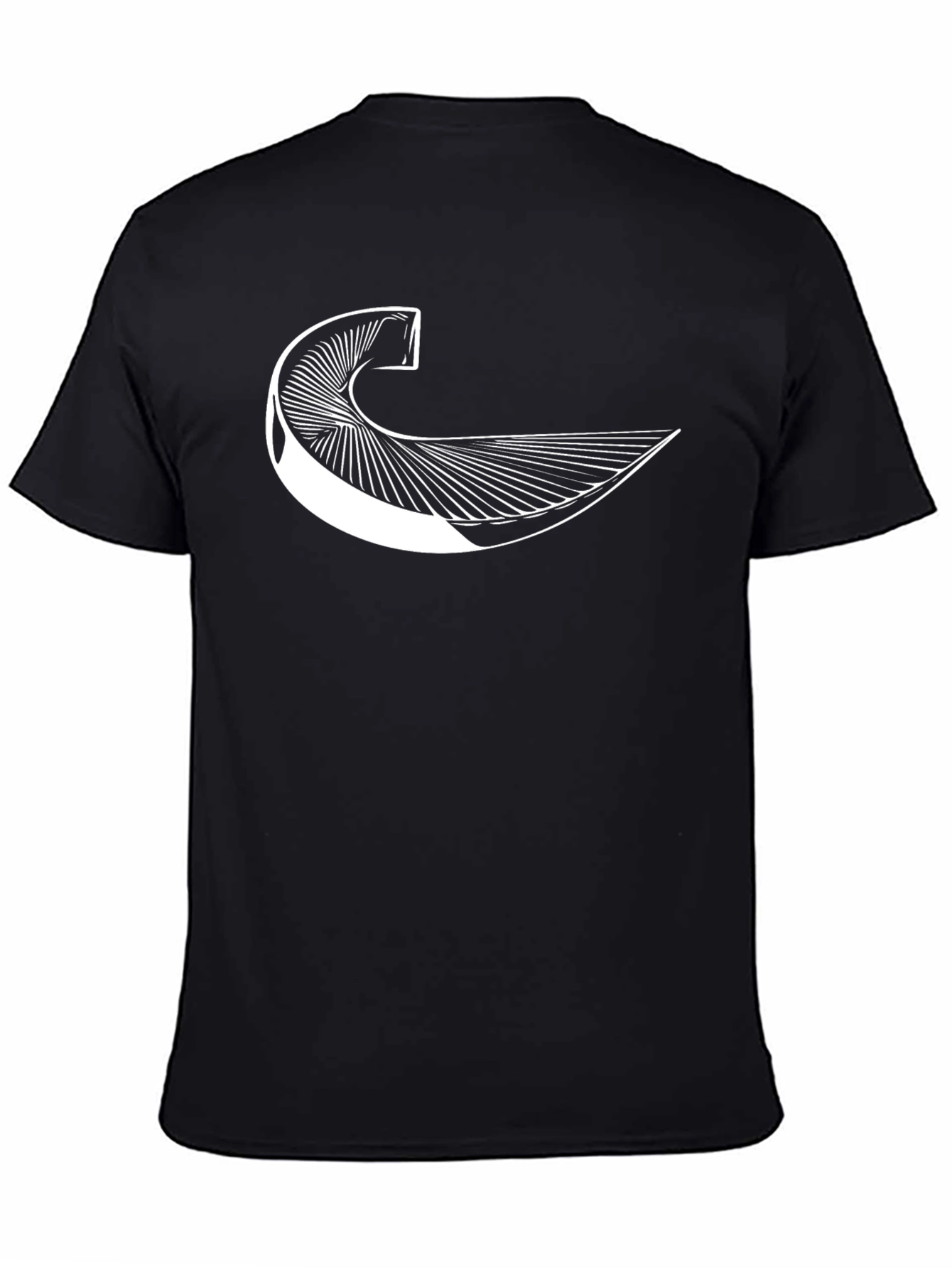 Abstract Geometric Wave Graphic Tee - Black Cotton