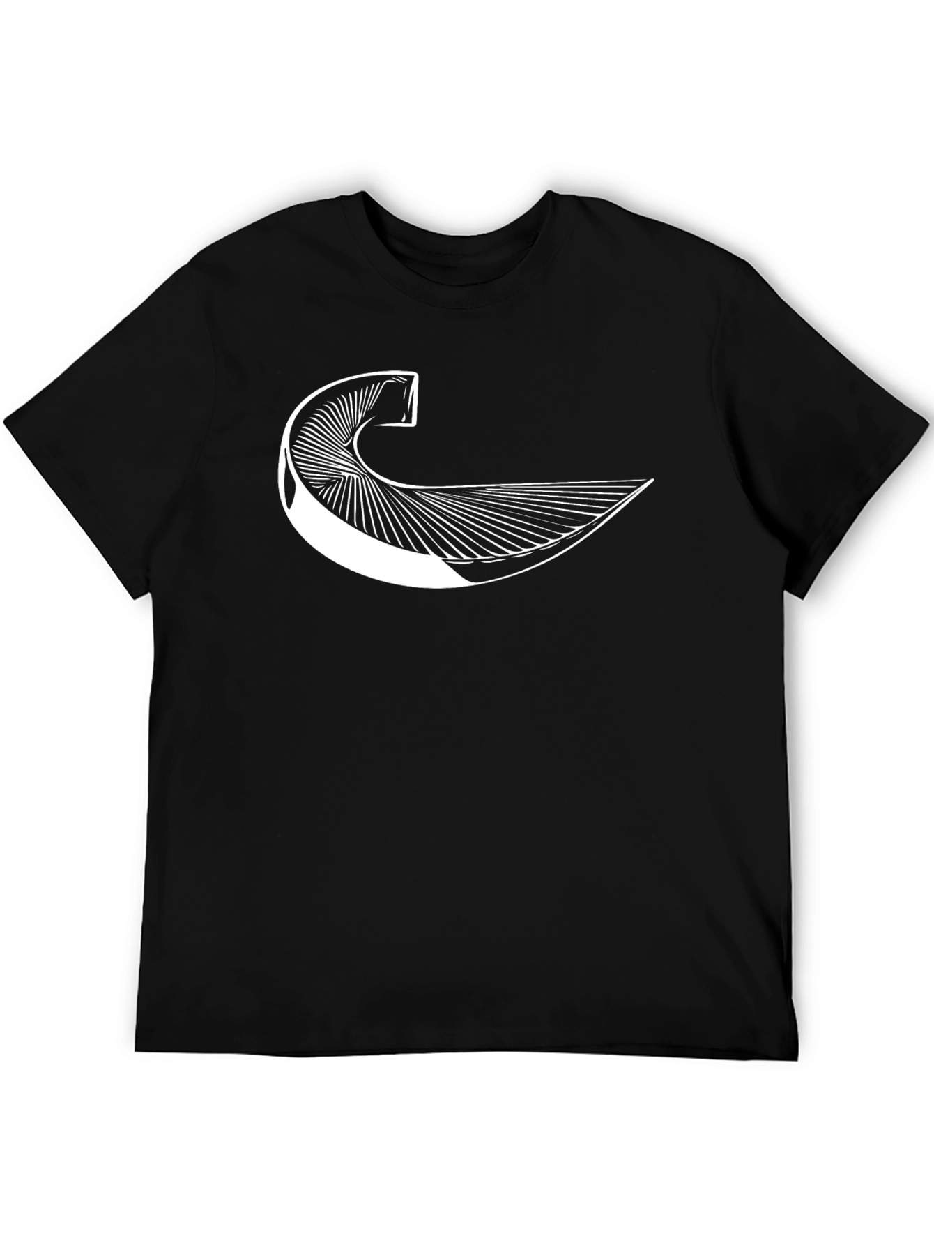 Abstract Geometric Wave Graphic Tee - Black Cotton